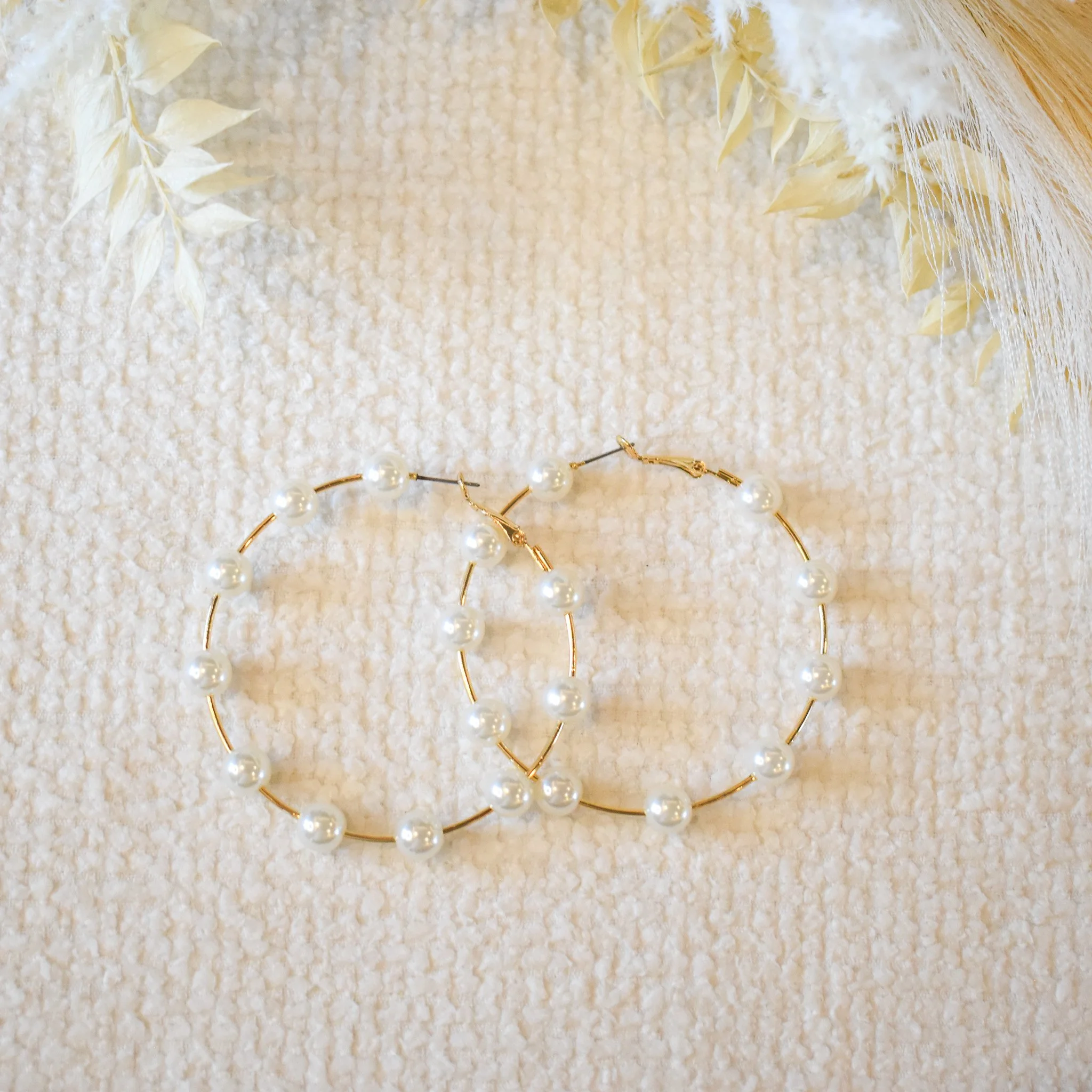 Large Golden Pearl Hoops