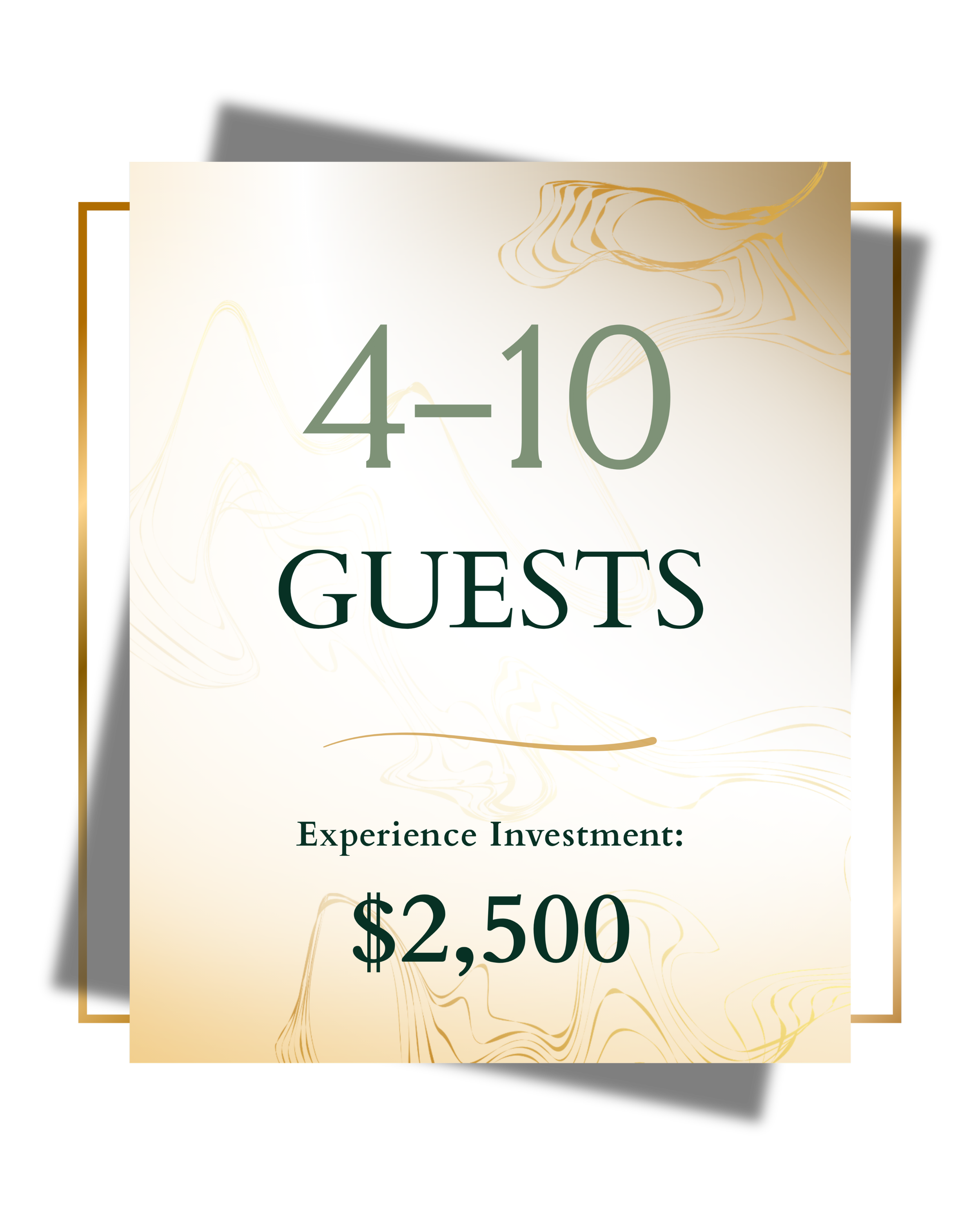Gold-framed promotional sign offering a $2,500 cash prize for a guest experience investment, with a beige background and decorative gold lines.