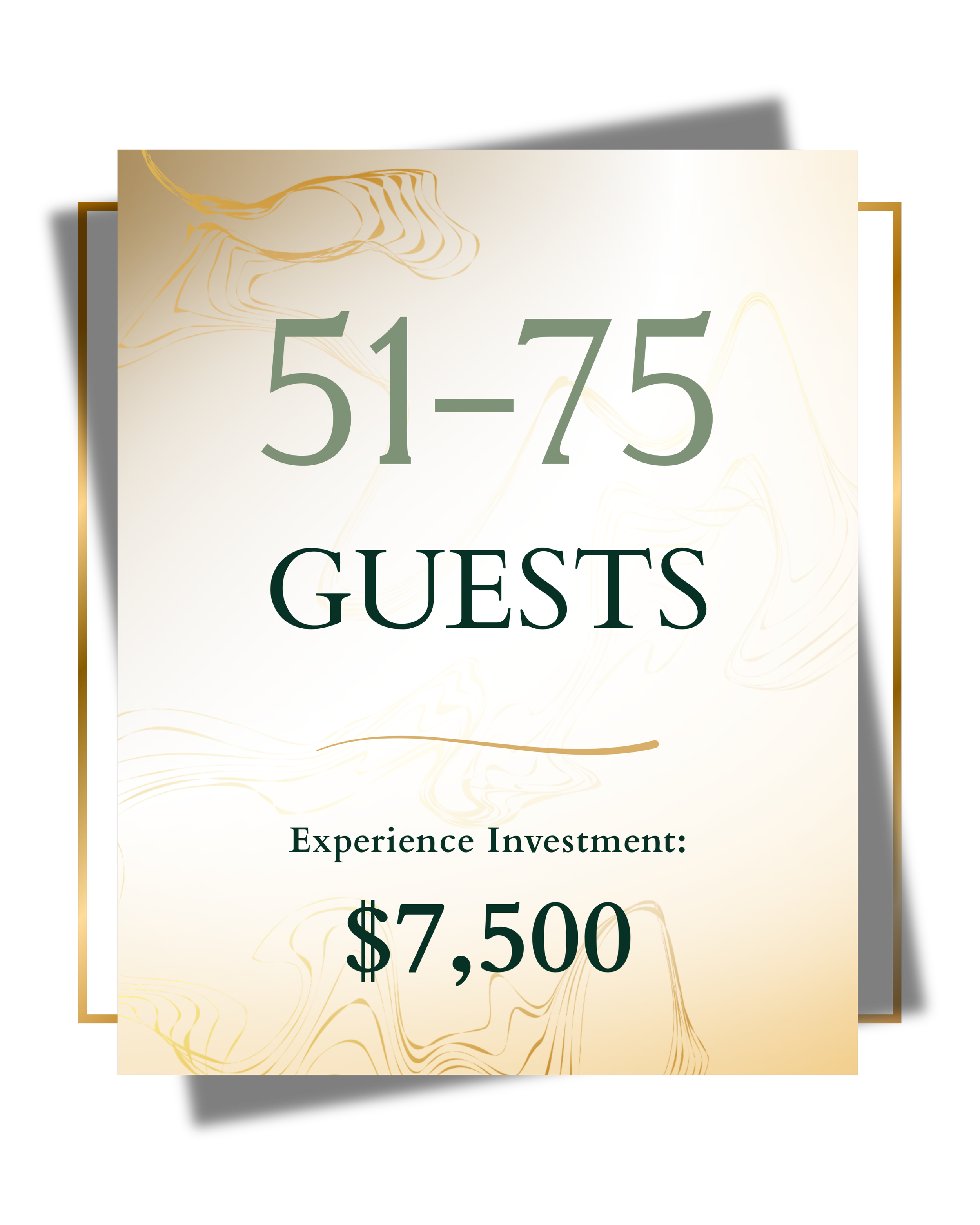 A price list for a guest experience investment showing $7,500 with decorative gold and beige design elements.
