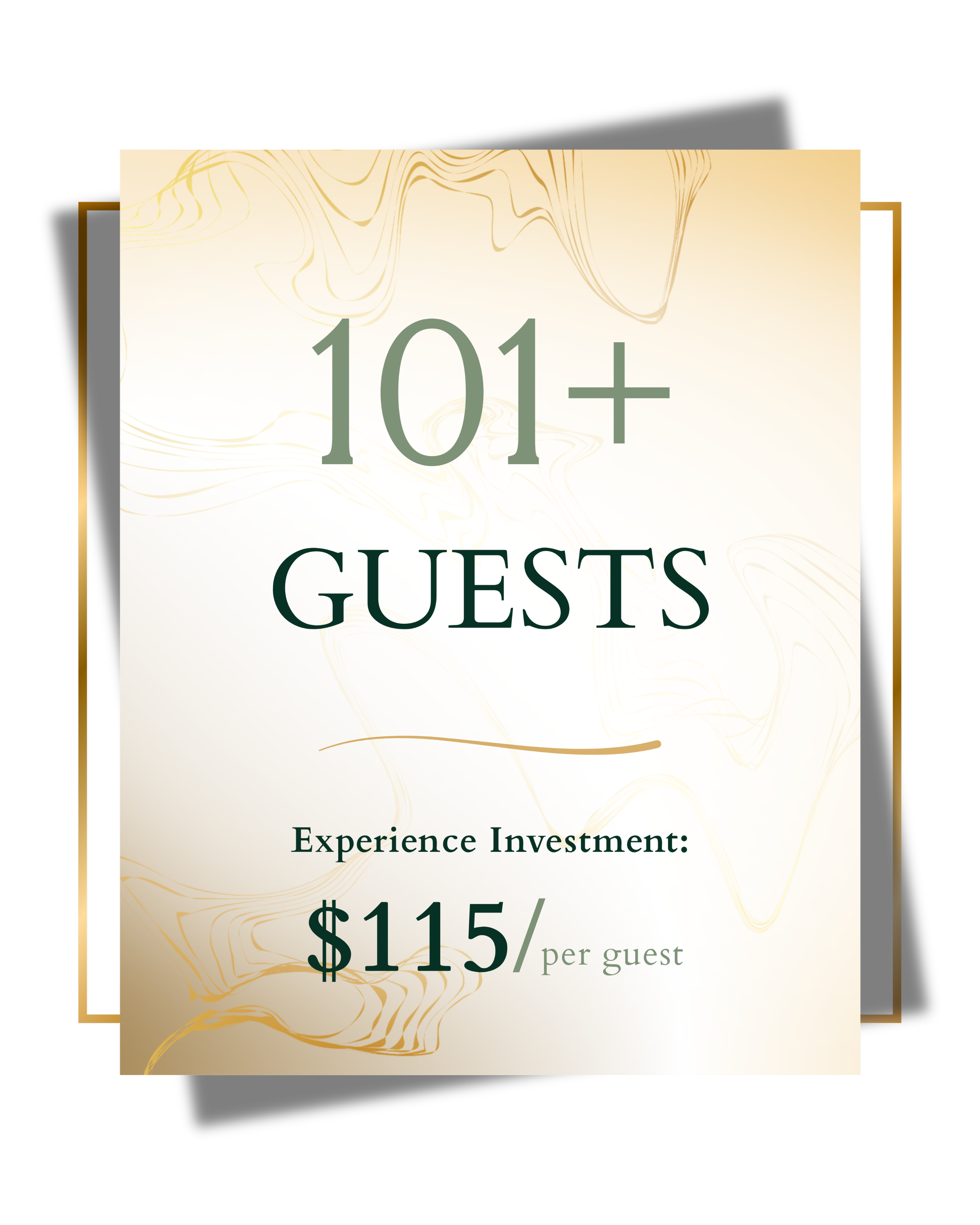 Invitation to a guest experience investment event with prices listed as $115 per guest.