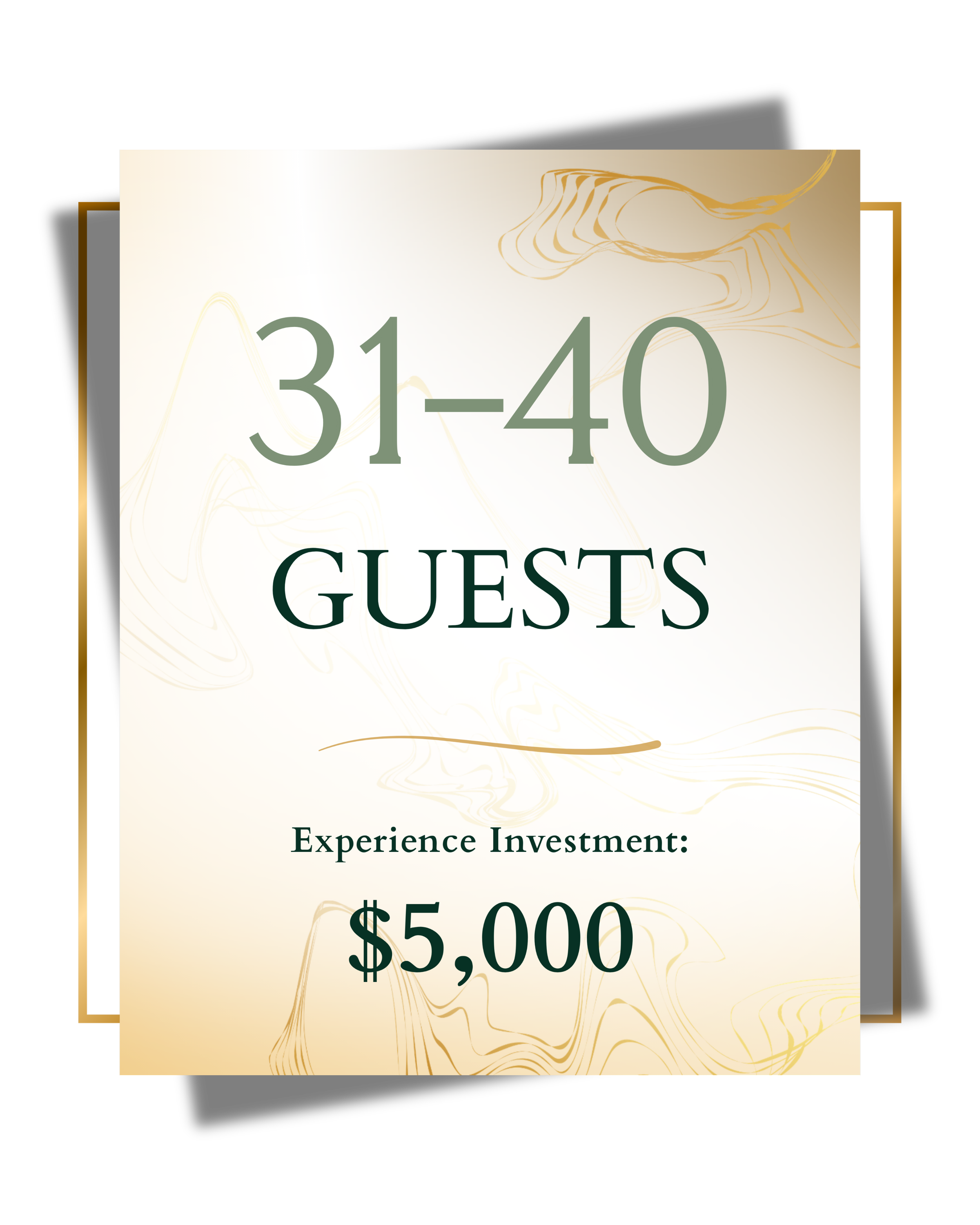 A digital graphic showing a gift card with a value of five thousand dollars, with the words 'GUESTS' and 'Experience Investment' printed on it.