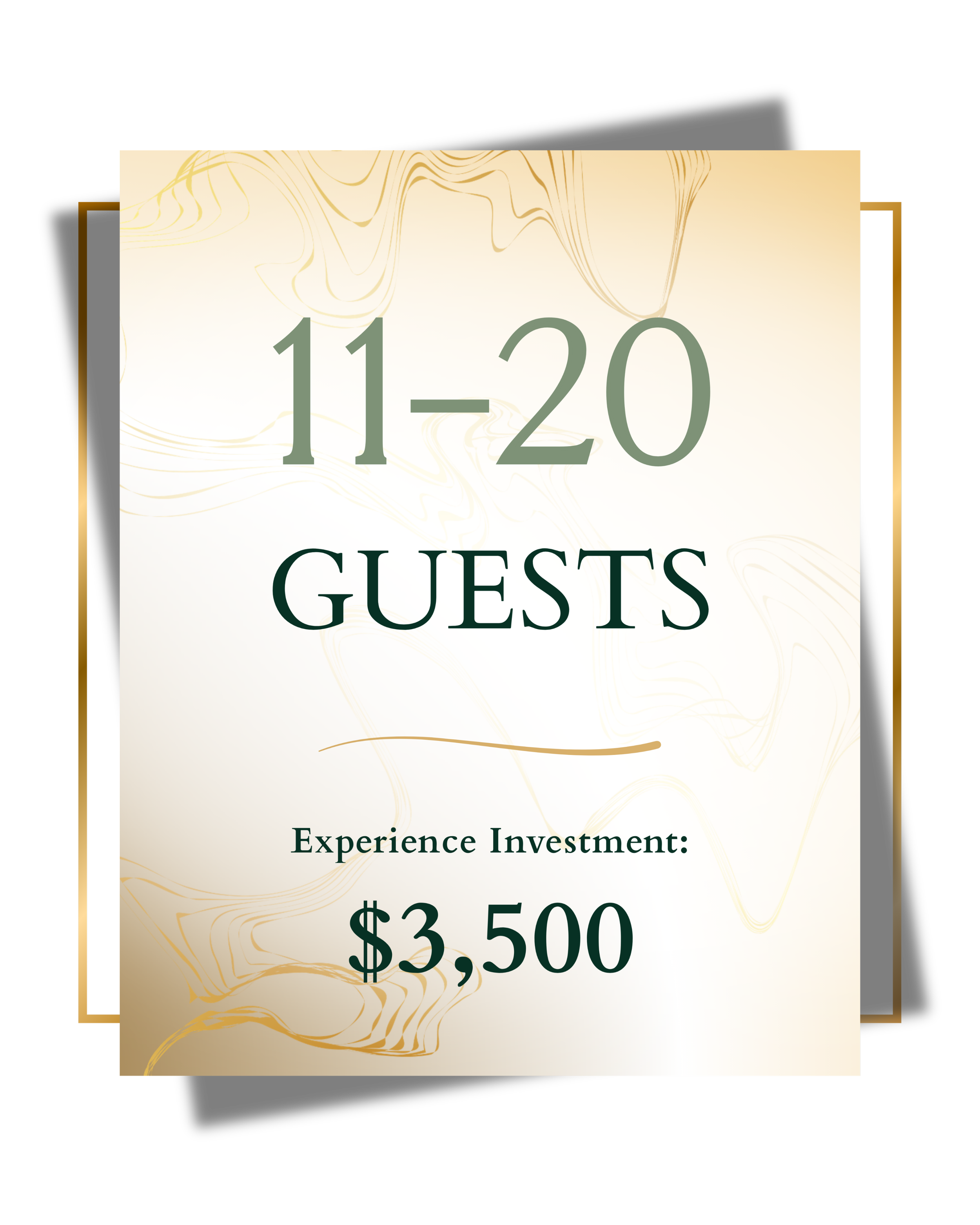 A promotional flyer with a beige background and black border, advertising guest investment opportunities at $3,500, with the message "Experience Investment".