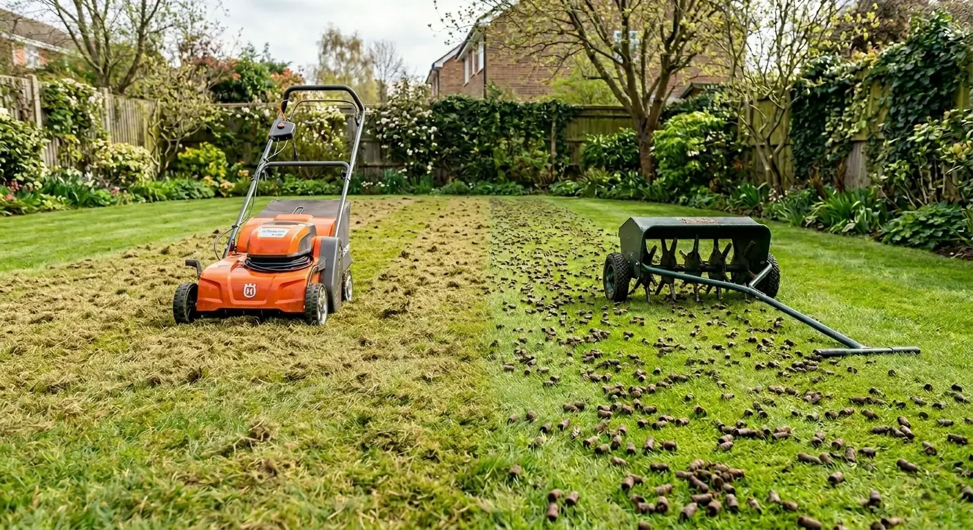 Skarifikavimo ir aeravimo demonstracija ant tos pačios vejos.