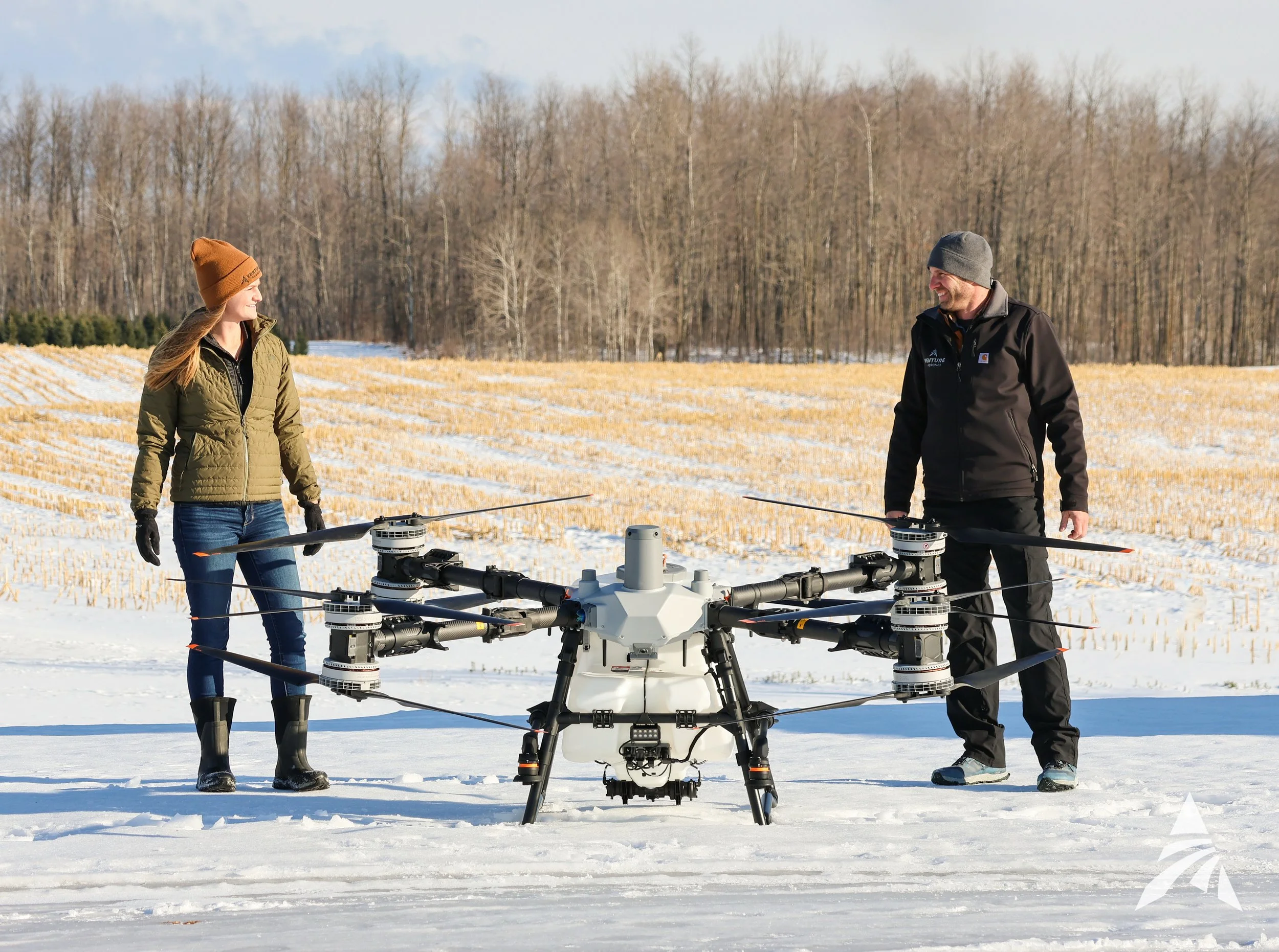 DJI Agras T100 drone has landed in Antigo Wisconsin. 26 gallon drone liquid tank capacity for farm efficient operations.