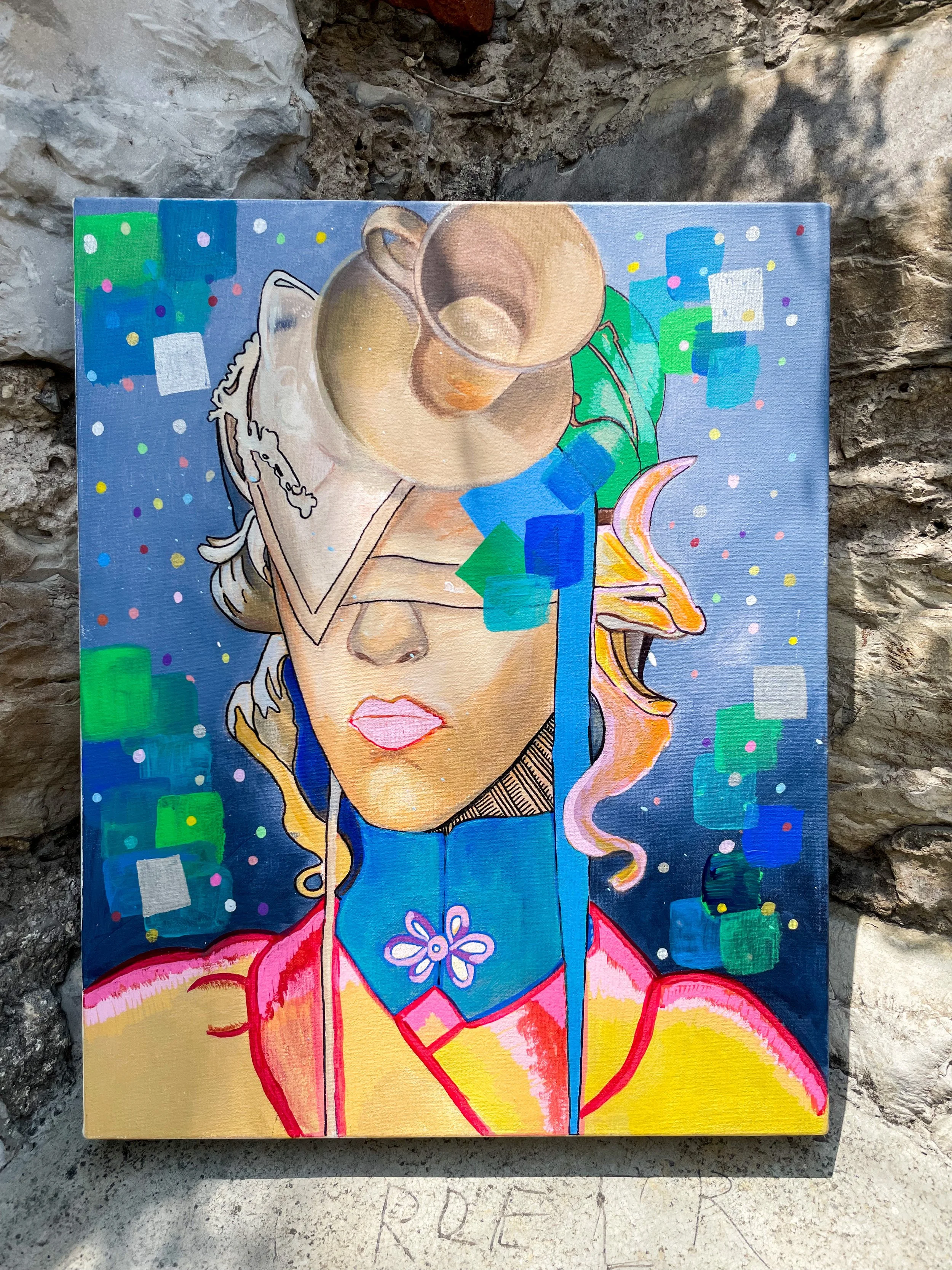 Pintura mujer con taza