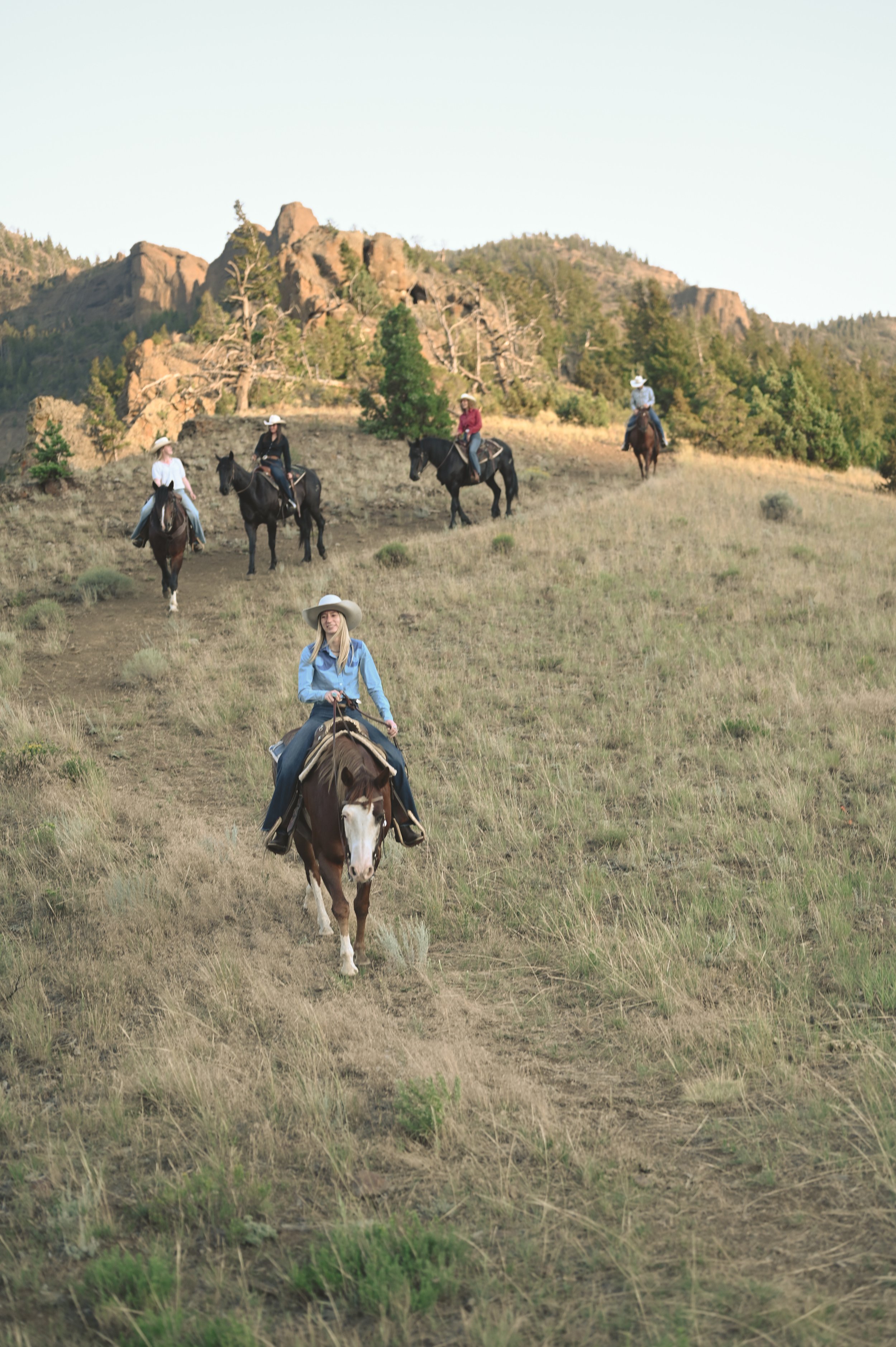 Riders
 on horseback in Shoshone National Forest.