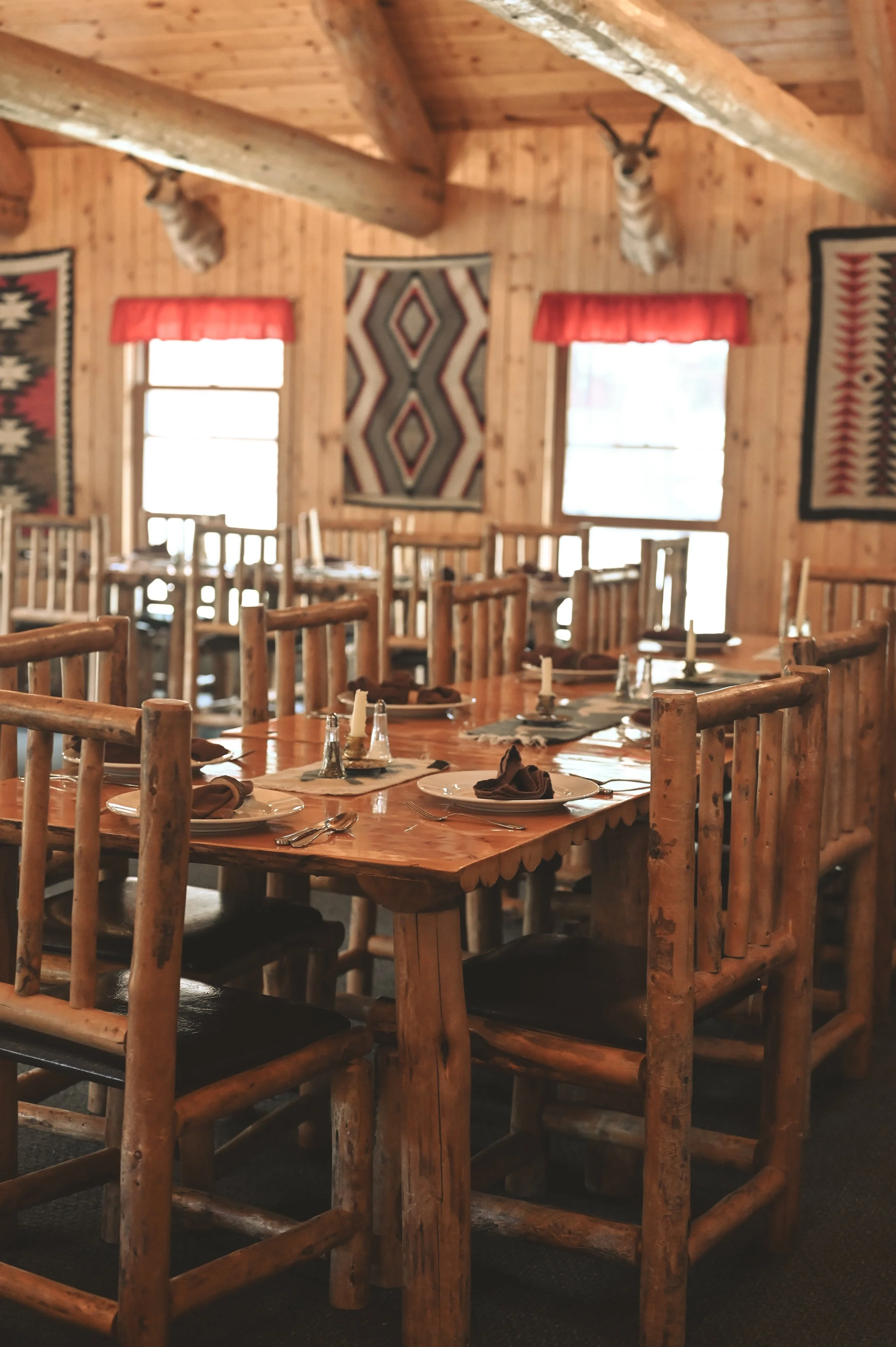 The dining room at a Wyoming dude ranch.