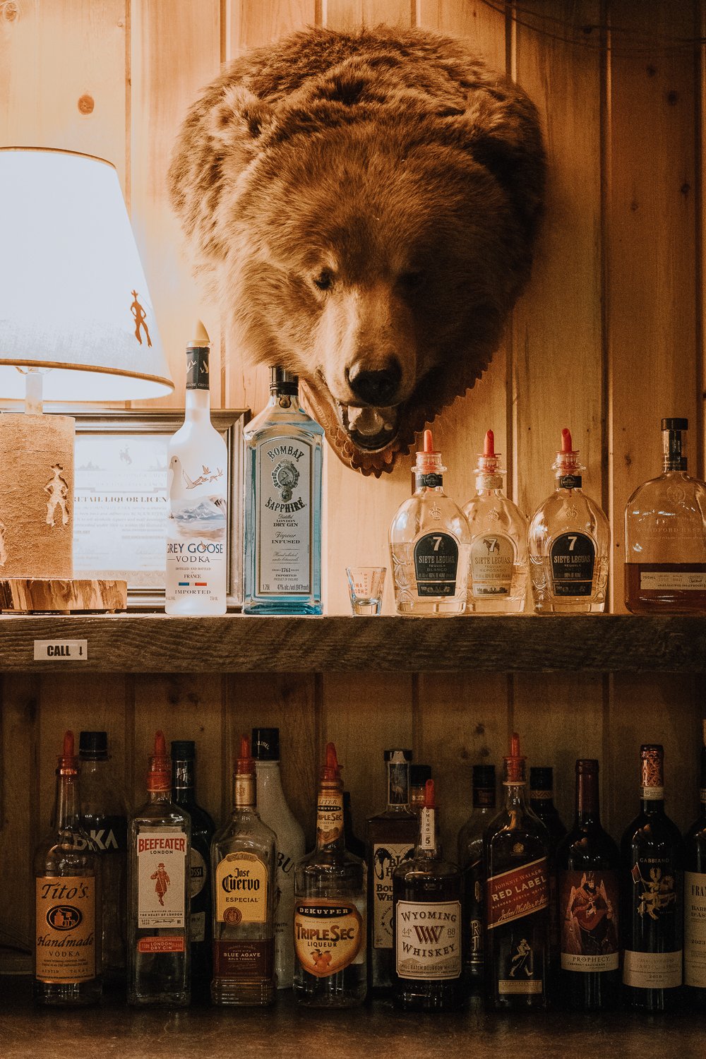 A selection of liquor at Blackwater Creek Ranch.