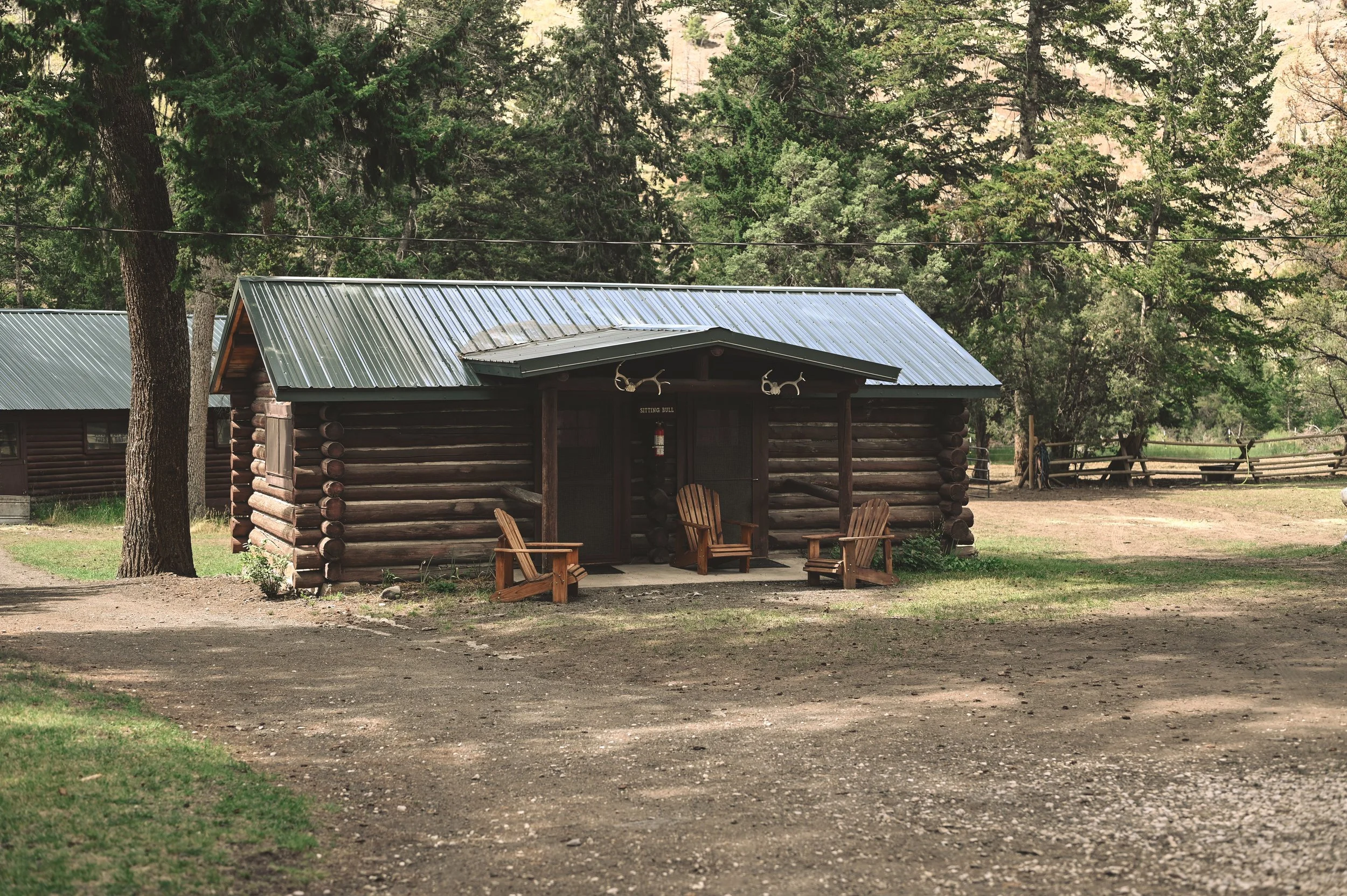 A historic log cabin at a Wyoming dude ranch.