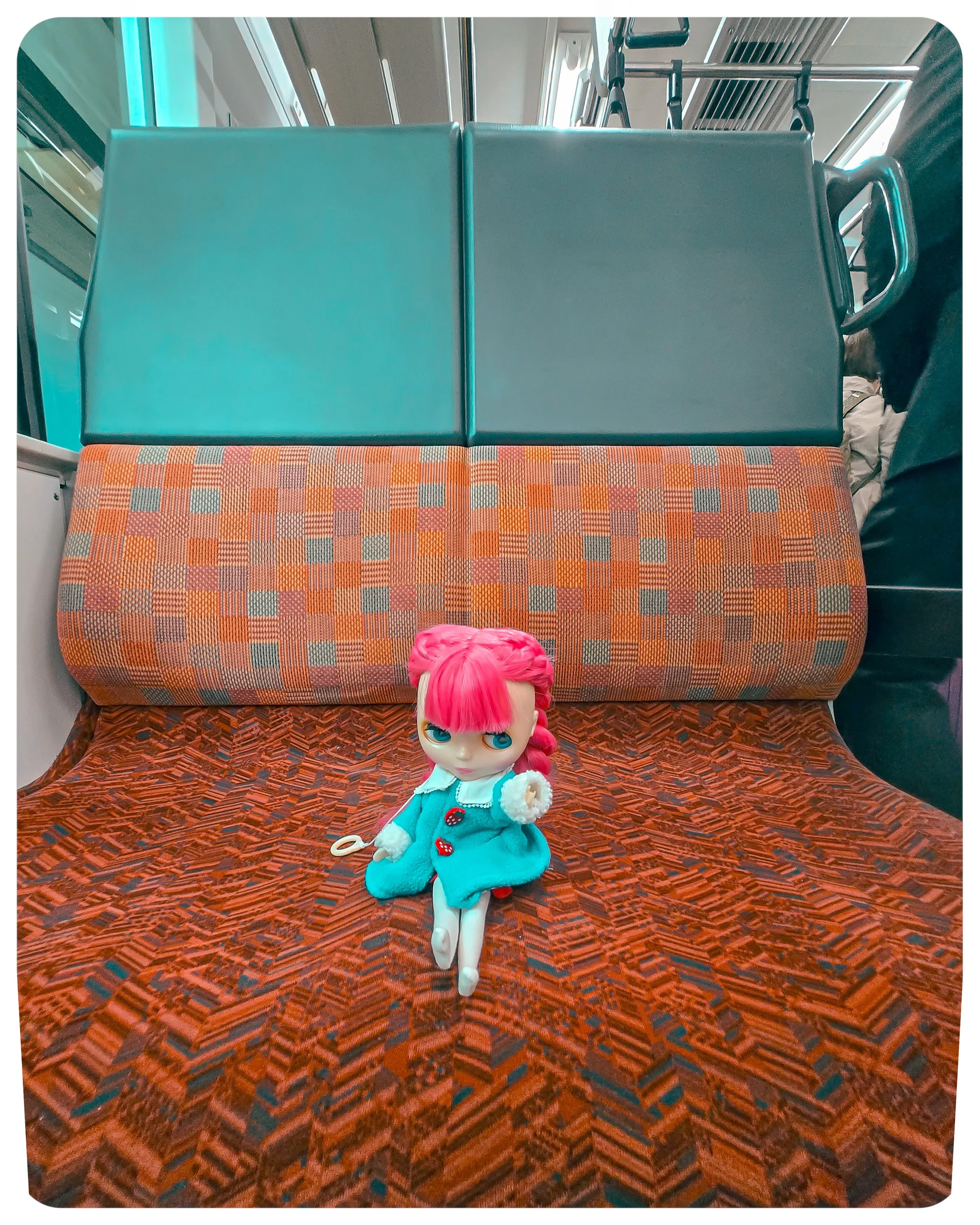 Strawberry riding the train