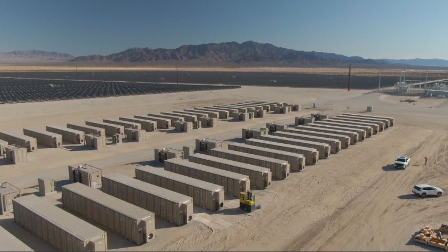 Rows of clean energy battery storages.