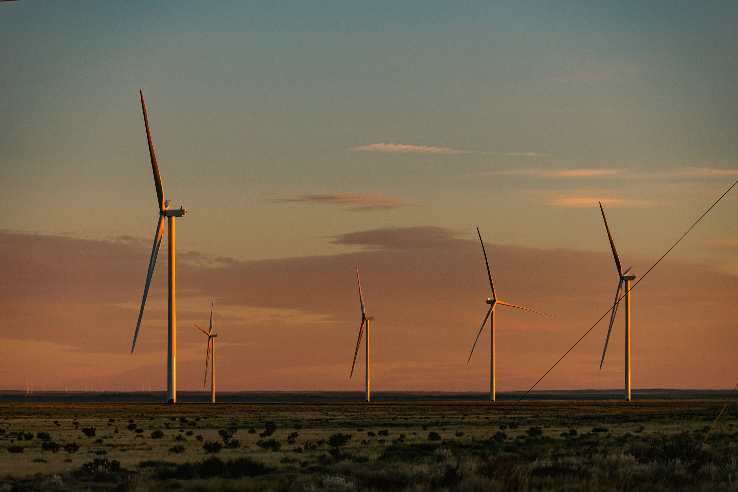 Wind turbines on a flat land.
