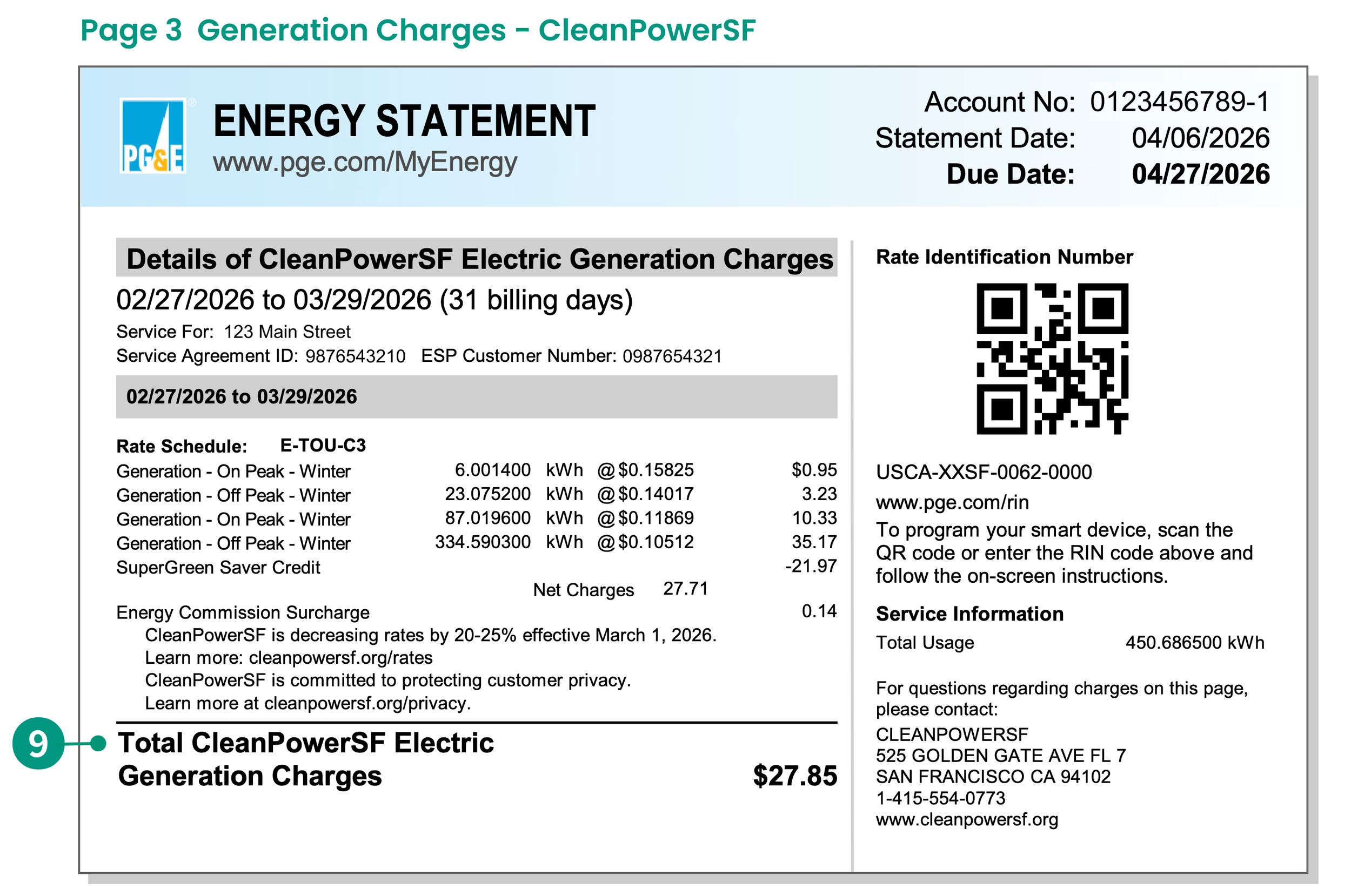 PG&E Energy Statement example, page 3