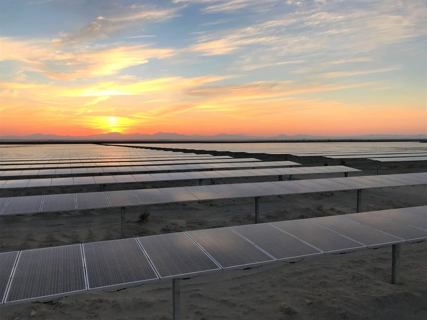 Multiple rows of solar panels to generate clean energy.