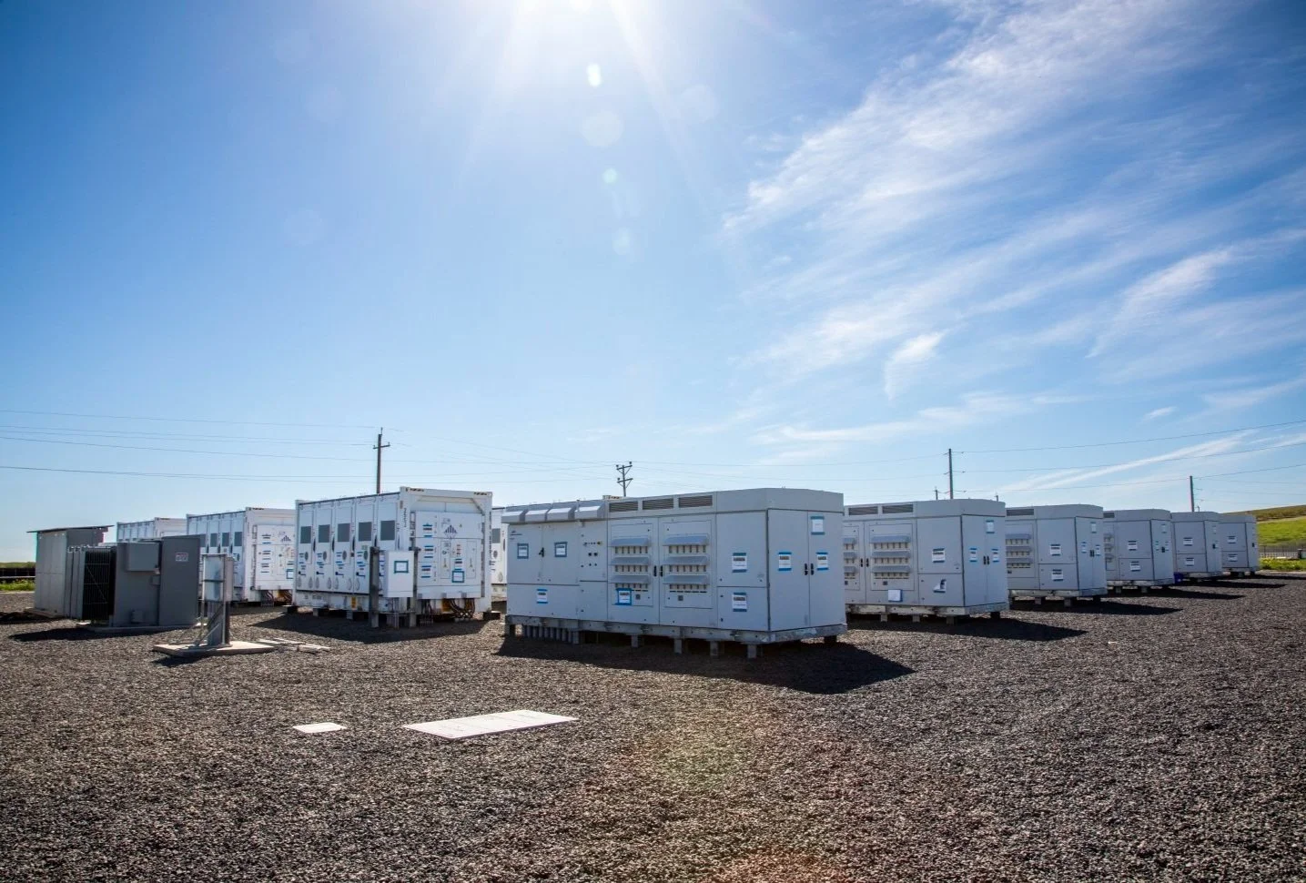 Rows of clean energy battery storages.