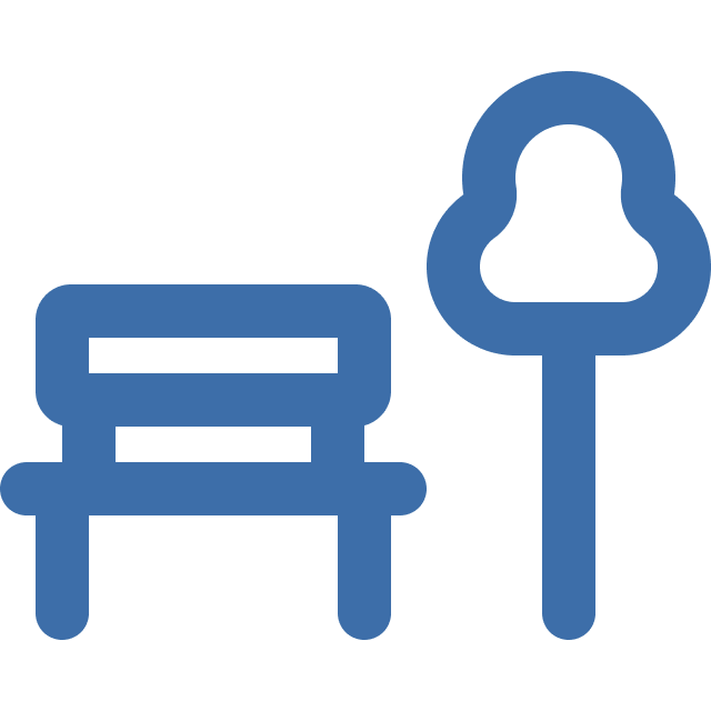 A graphic of a bench next to a tree.