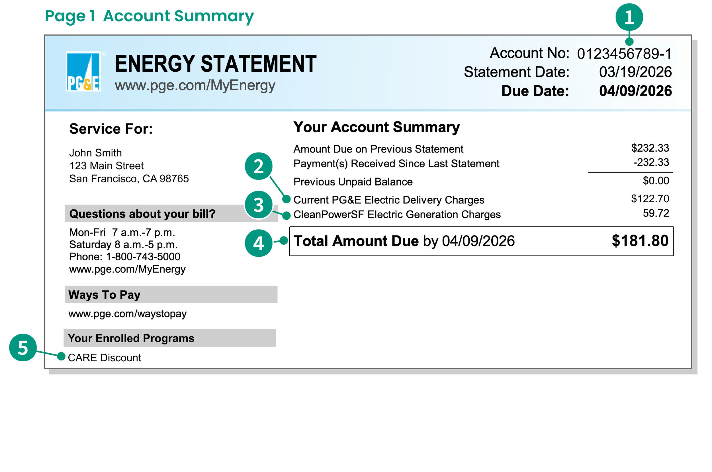 Example PG&E Energy Statement, page 1