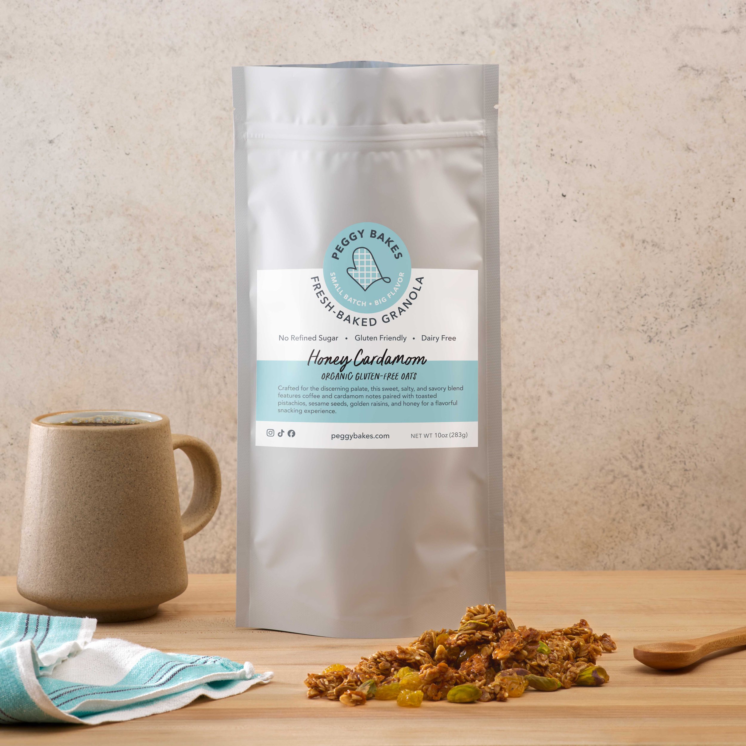 Honey Cardamom granola, Gluten Free, No Refined Sugar, Healthy Snack, Pistachios