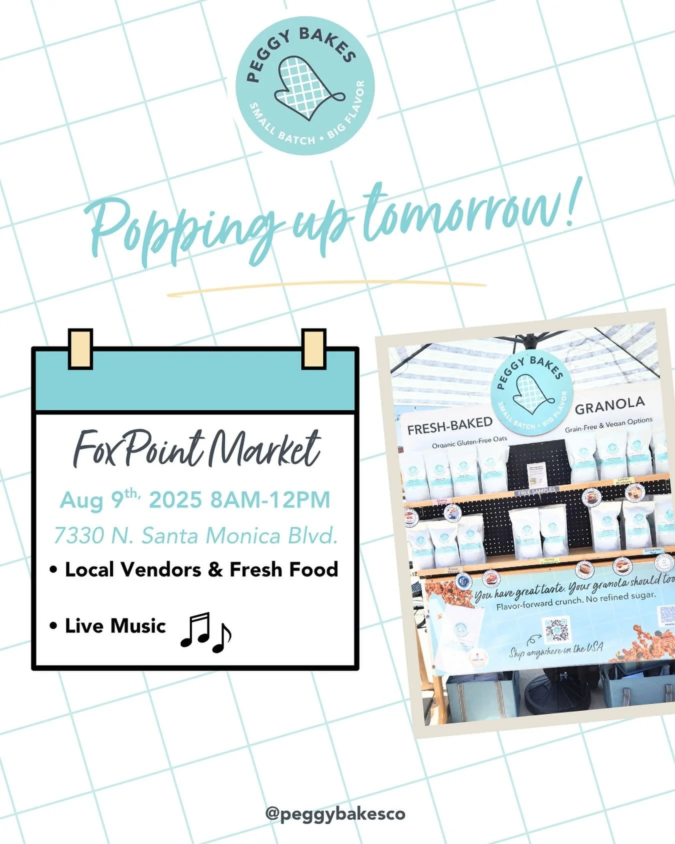 Hey Milwaukee! We&rsquo;ll be in Fox Point tomorrow morning, and West Allis in the Afternoon with a fresh stock of granola in your favorite flavors 🍋🫐🍒🍯. Hope to see you 🥰 
#peggybakes #glutenfree #norefinedsugar #smallbusinesswisconsin #womenow