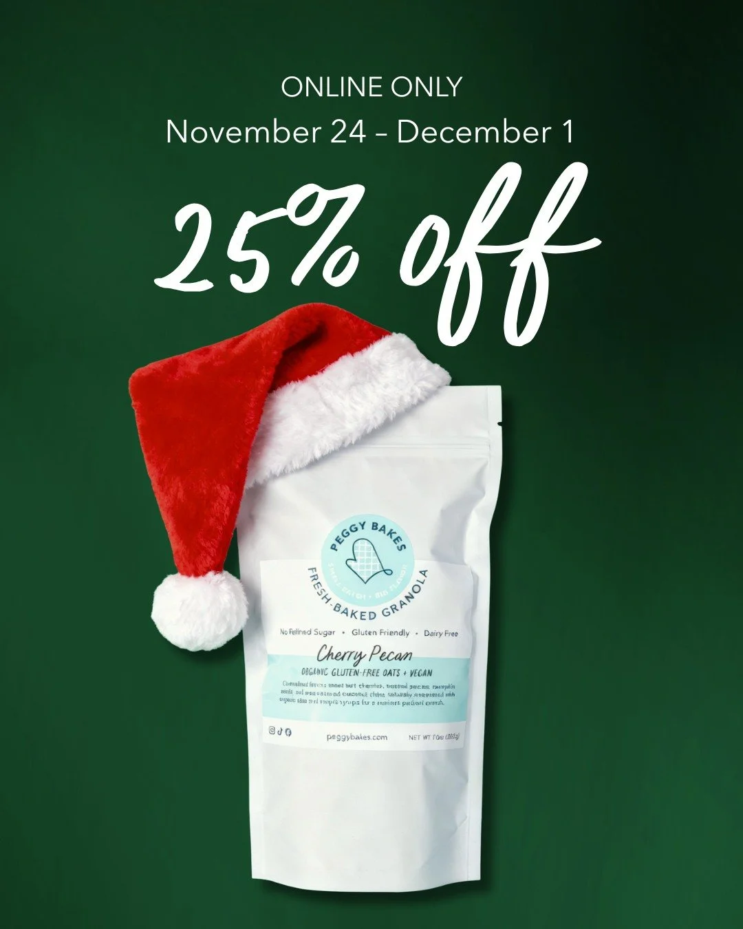 The season of giving just got a whole lot crunchier. 
 Enjoy 25% off all granola* from Nov 24&ndash;Dec 1 using code BF25 at checkout (online only).
Small-batch. 
Handcrafted. 
Made with simple ingredients and a whole lot of heart. 💛
Shop here: http