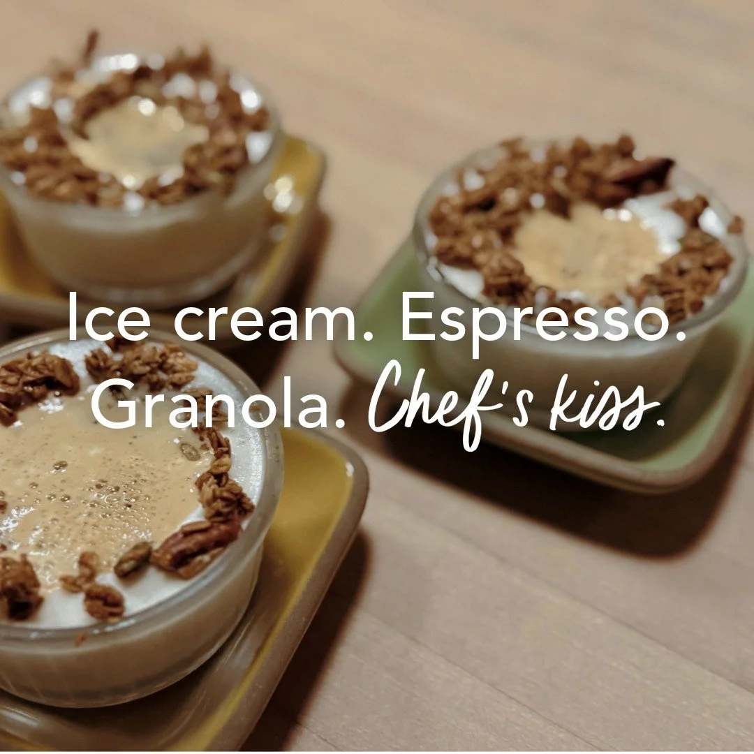 Low-key Valentine&rsquo;s Day plans?

Try this: vanilla ice cream, hot espresso, crunchy granola flakes = Affogato Cups that look impressive and are sooooo easy.

Make them ahead and stash in the freezer.

Then pour + impress. (Even if it&rsquo;s jus