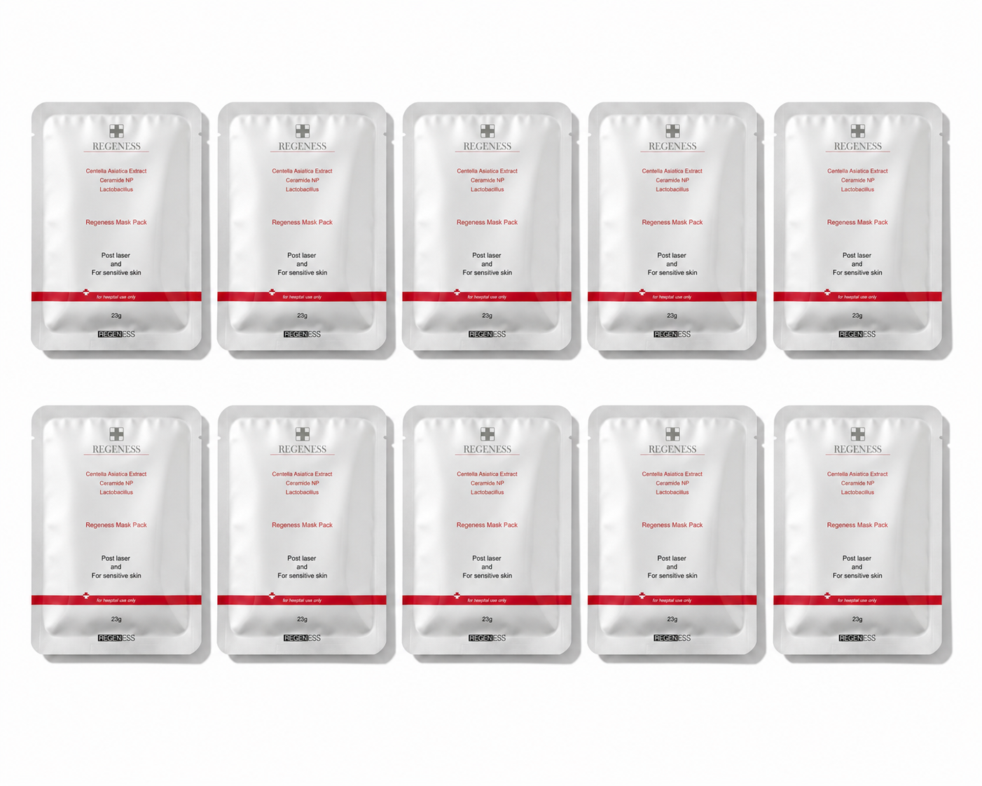 REGENESS Moisture Mask Pack single sheet mask sachet formulated with Ceramide NP, Centella Asiatica, and Lactobacillus.
