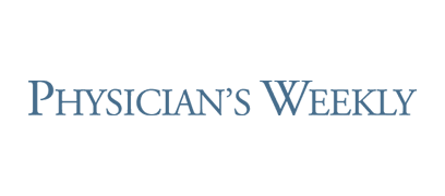 Logo of Physician's Weekly magazine in blue and black text.