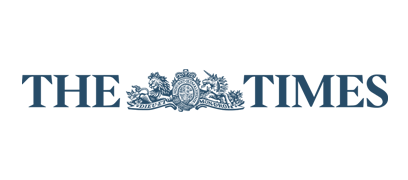 Logo of The Times newspaper in blue with a decorative crest in the center.