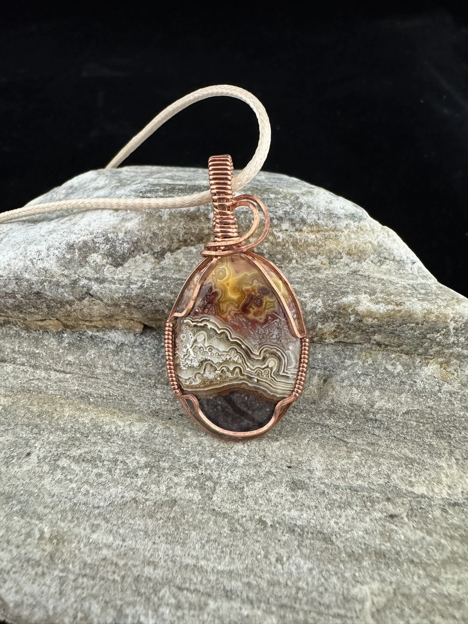 Crazy Lace agate in copper necklace
