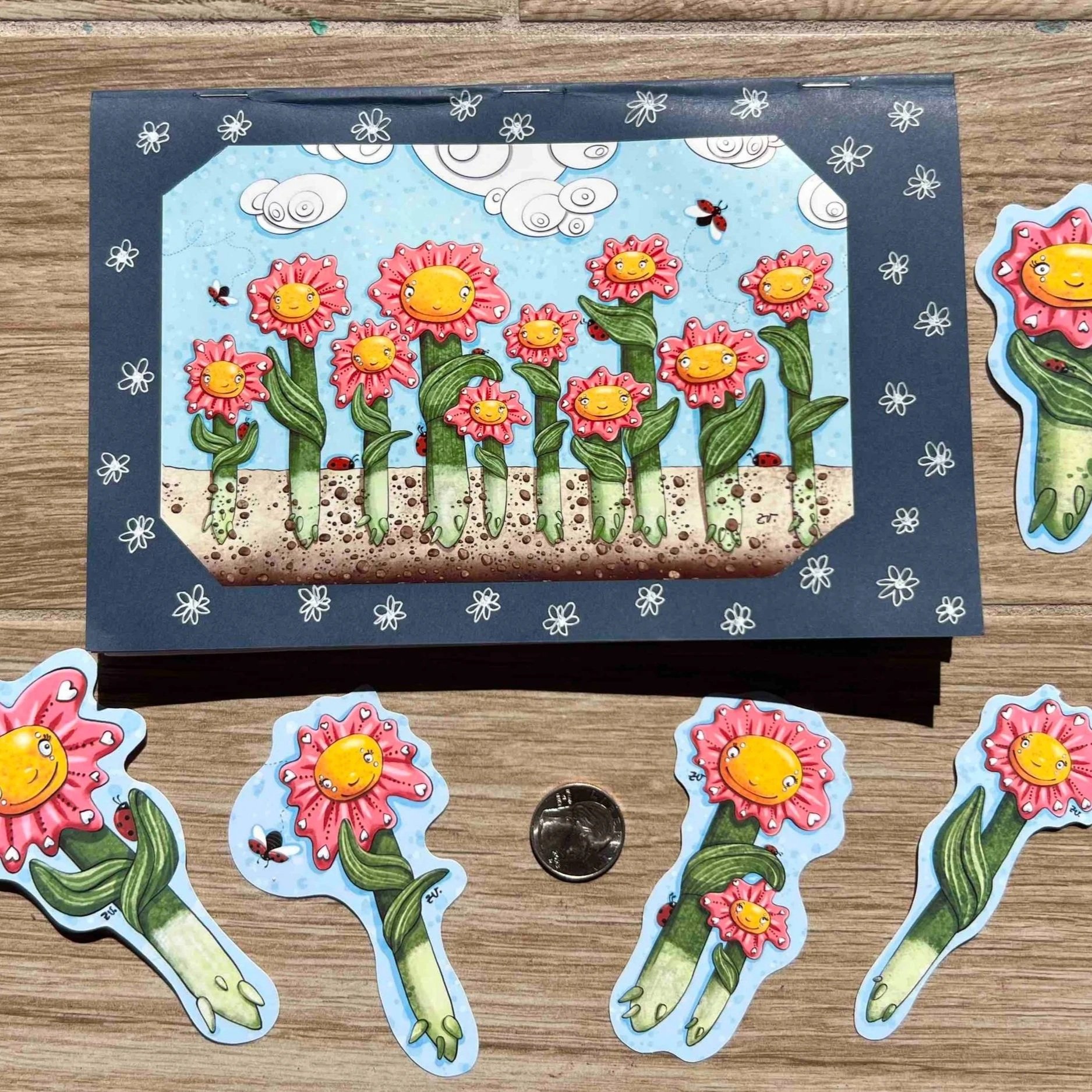 Handmade flower coloring book and flower stickers by Zuzi Arts