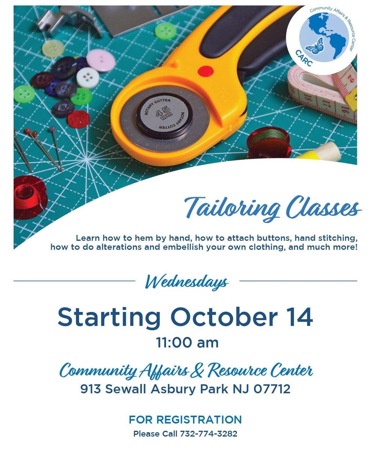 Join Our Tailoring Classes in Asbury Park! ✂️👗

Ready to learn the art of tailoring? Whether you're a beginner or looking to refine your skills, &iexcl;Nuestras clases pr&aacute;cticas son el lugar perfecto para comenzar!

🗓 Starting October 14th
 
