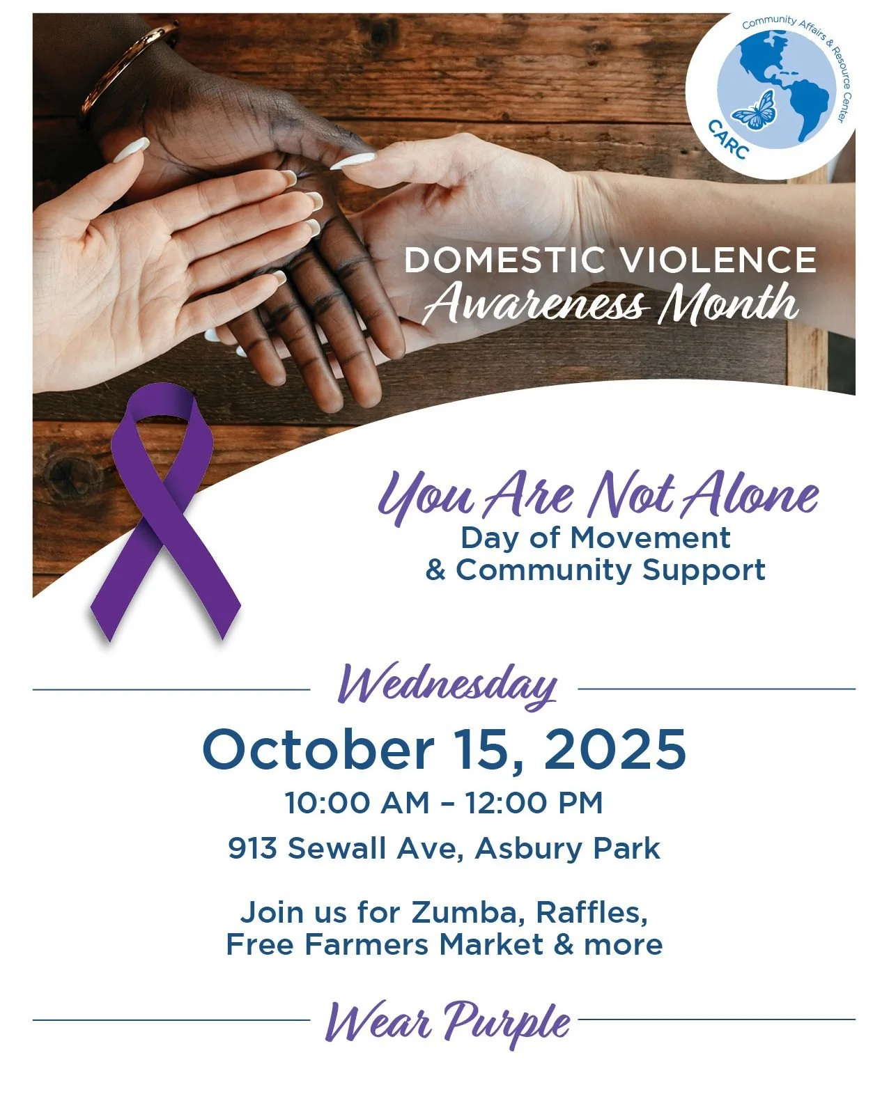 💜 October is Domestic Violence Awareness Month 💜

Join us on October 15th at our Asbury Park location as we come together to honor survivors, raise awareness, and stand in solidarity against domestic violence.

Let&rsquo;s break the silence. Let&rs