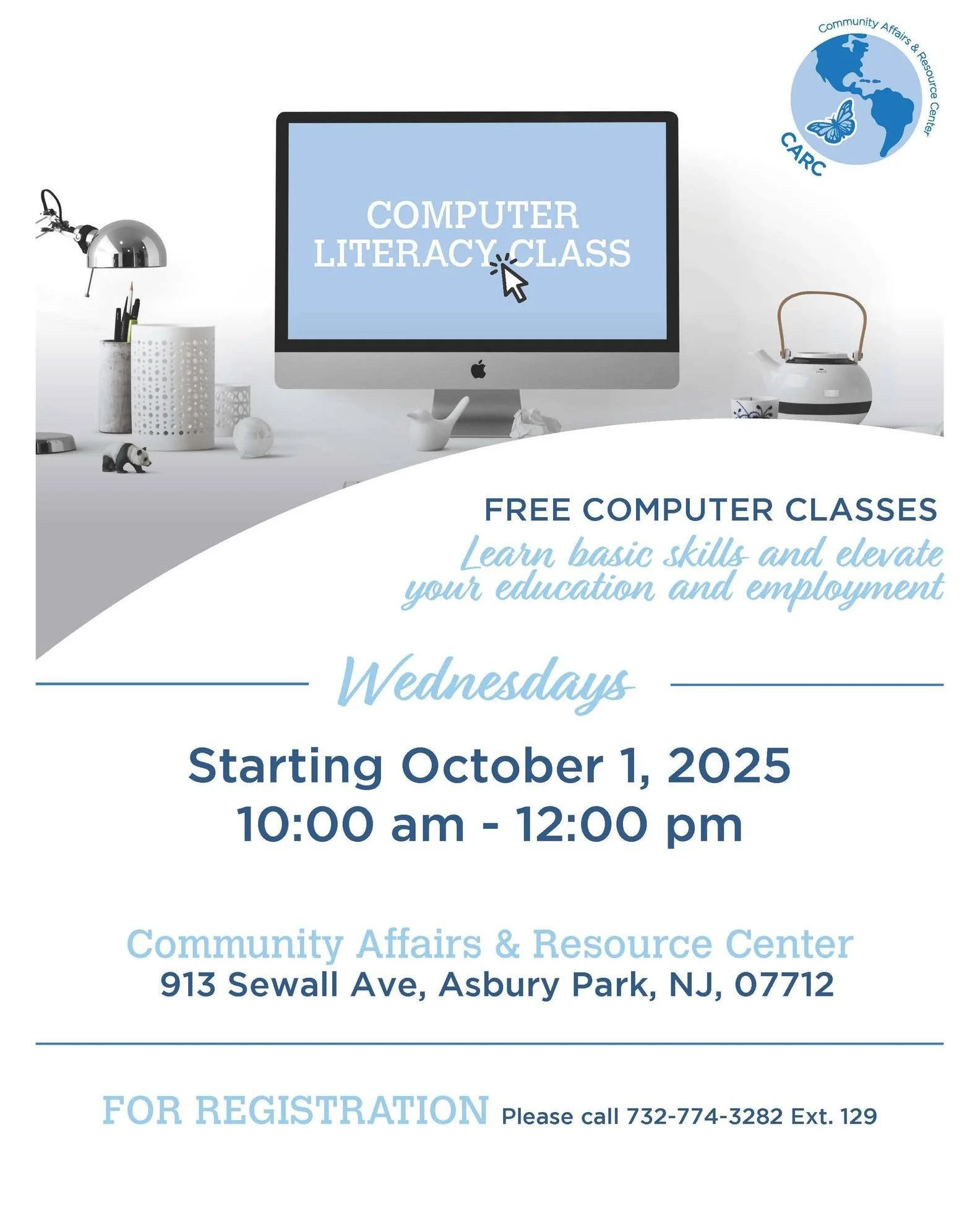 Exciting news! ๐ We will be starting our Computer Classes in Asbury Park!
These classes are the perfect opportunity to sharpen your computer skills, whether you're just starting out or looking to improve. ๐ฅ๏ธ
For enrollment please call 732-774-3282