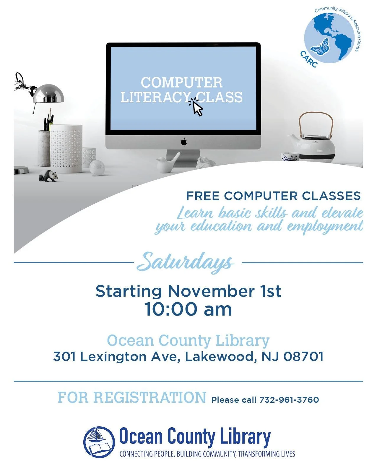 Exciting news! 🎉 We will be starting our Computer Classes in Lakewood!
These classes are the perfect opportunity to sharpen your computer skills, whether you're just starting out or looking to improve. 🖥️
For enrollment please call 732-961-3760.
&i