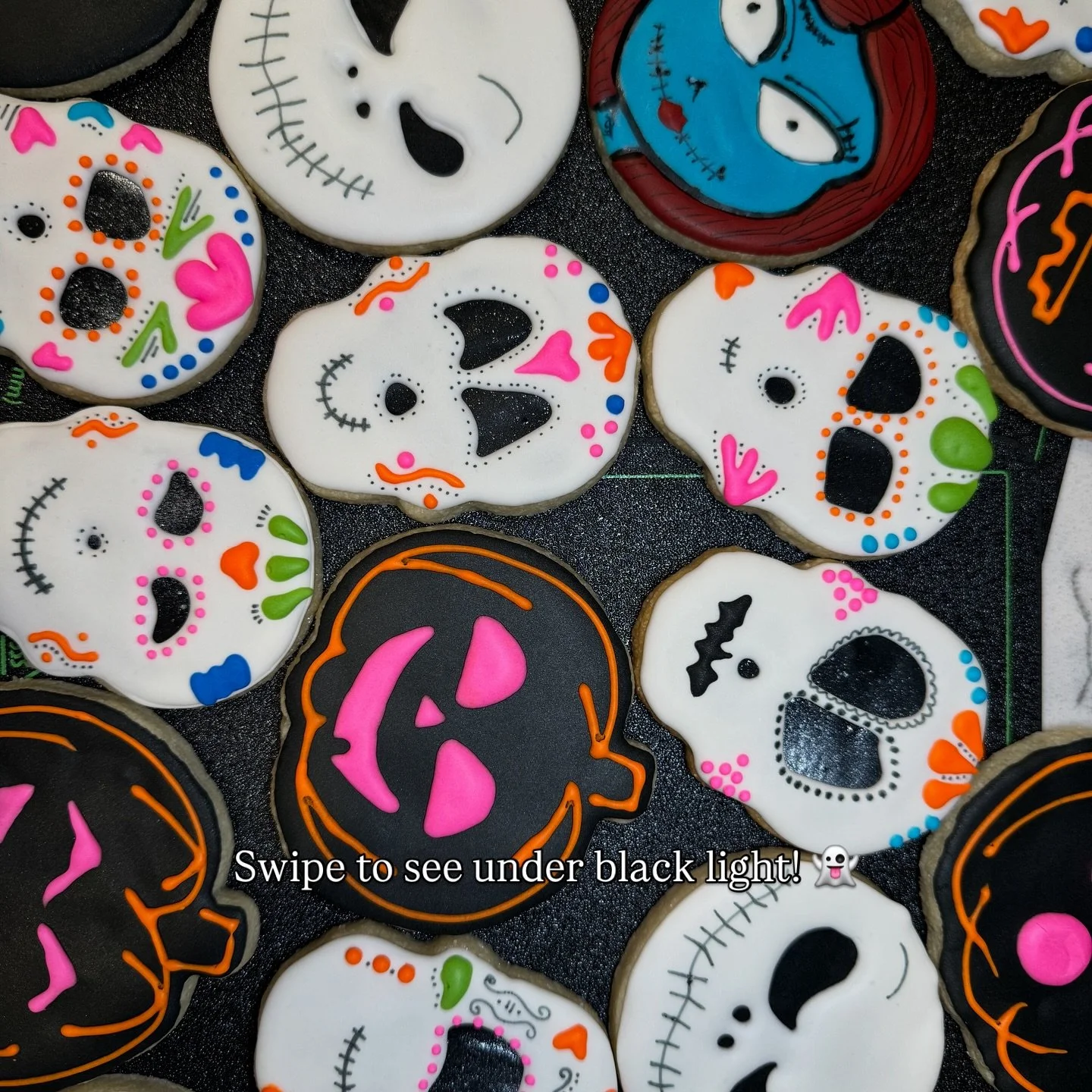 Since Halloween is almost here 😱 a feature on these fun black light cookies!!! I had a customer having a black light party &amp; wanting cookies that would pop! With very little research needed, I found a cake shop in Orlando selling edible black li