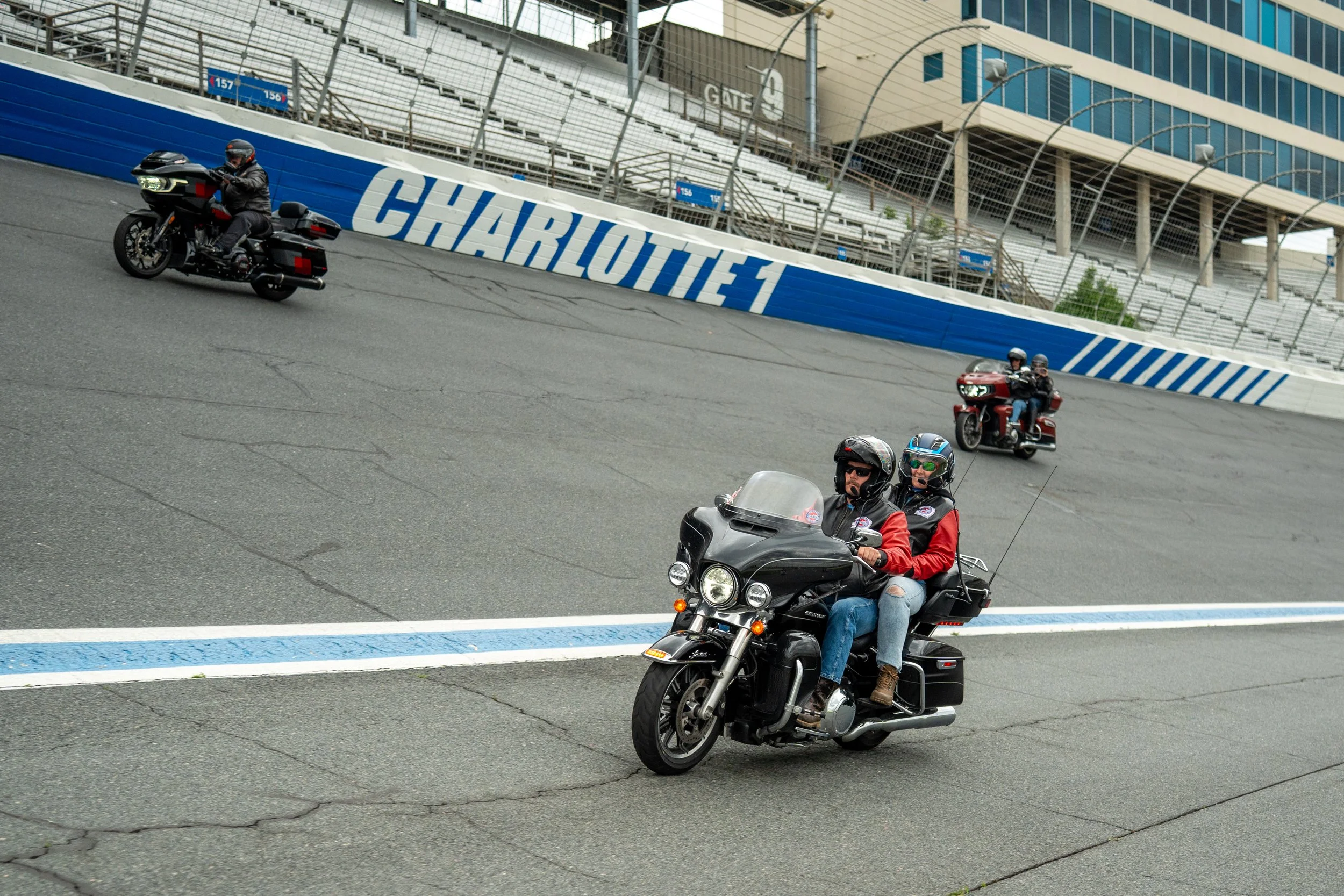 Motorcycles take the track at Charlotte Motor Speedway on the 2026 Kyle Petty Charity Ride Across America