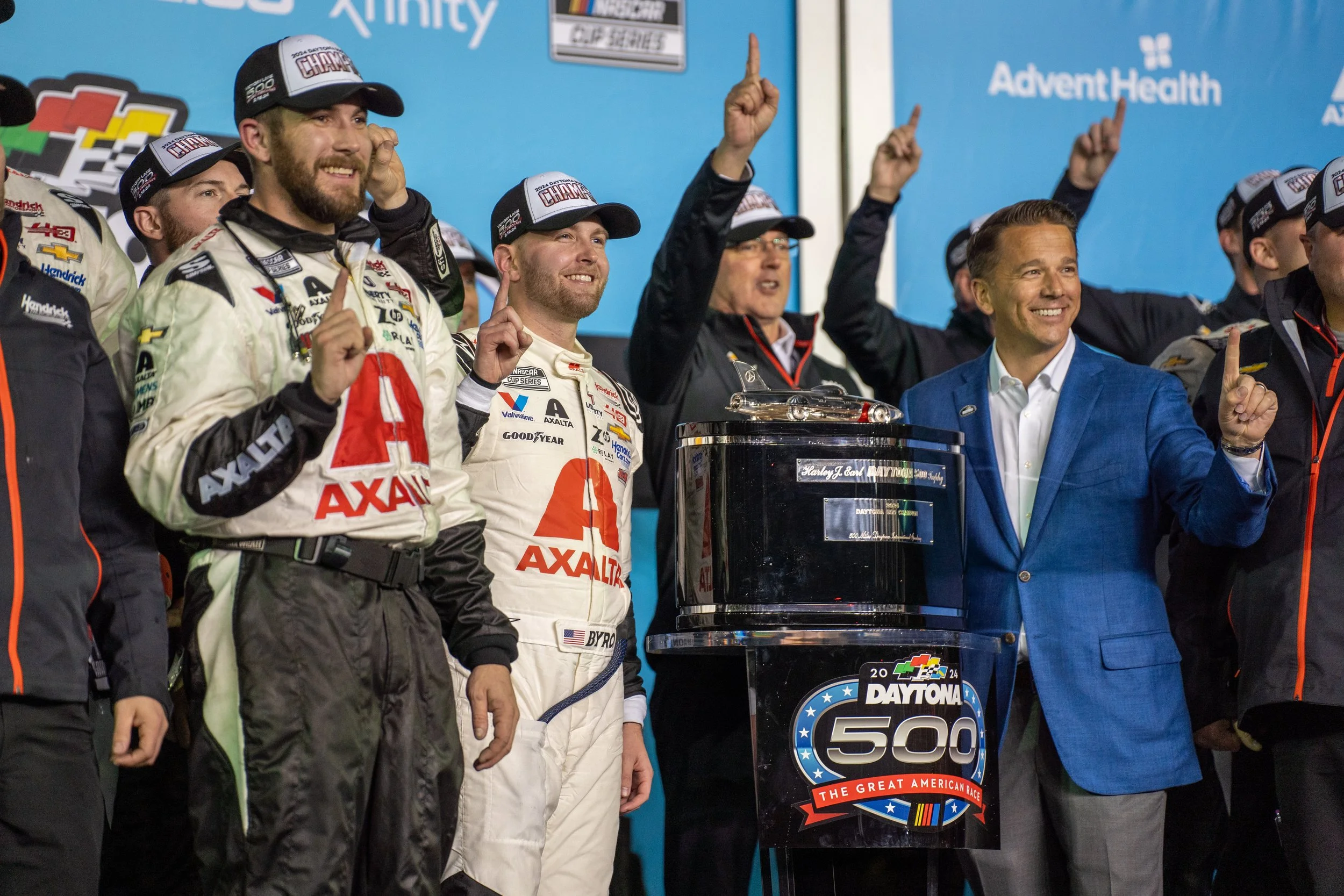 2024 DAYTONA 500 Champion William Byron celebrates his win in Victory Lane