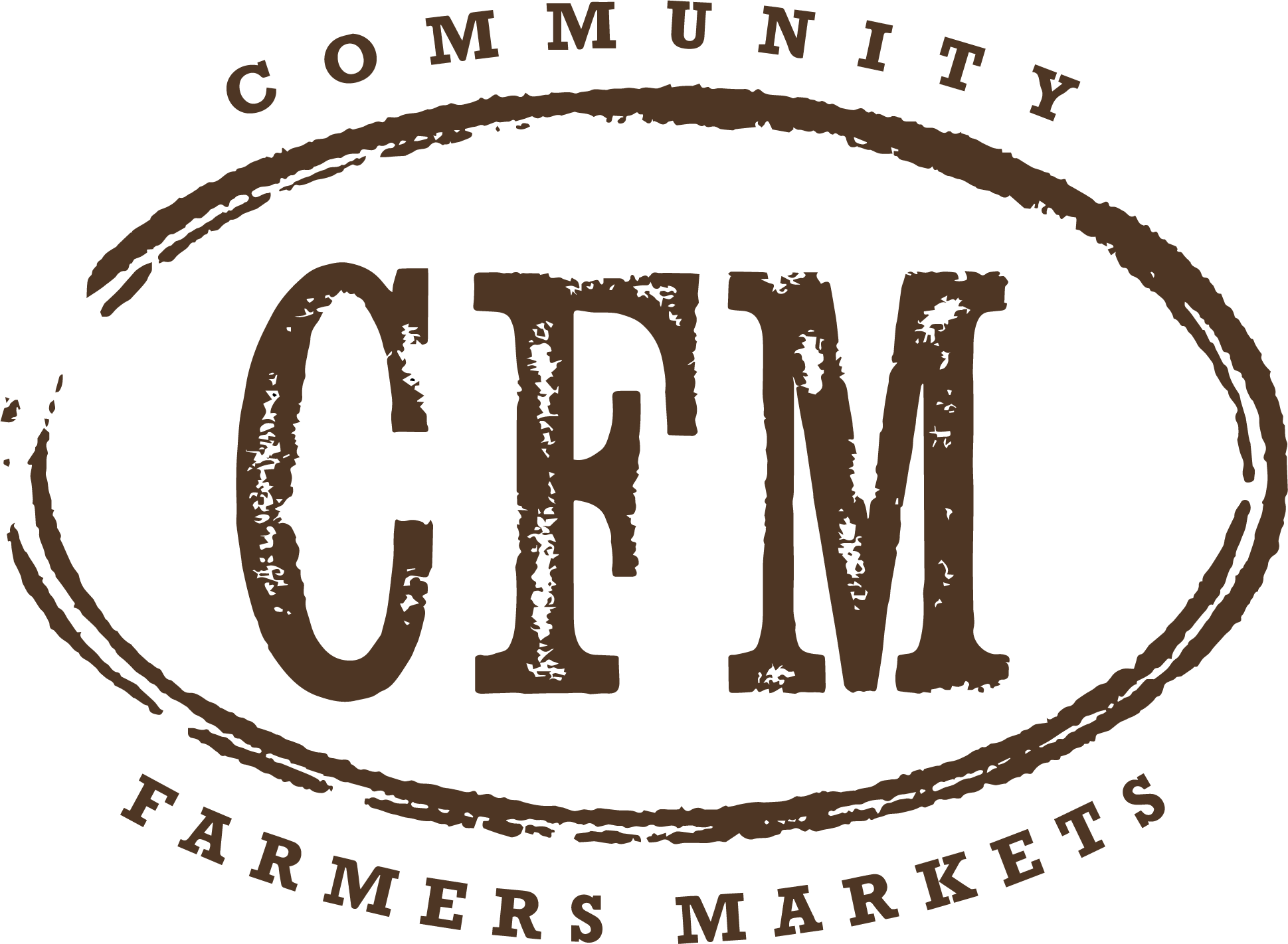 Logo for community farm market featuring the word 'CREW' in large rustic letters and surrounding words 'Community' on top and 'Farmers Market' at the bottom.