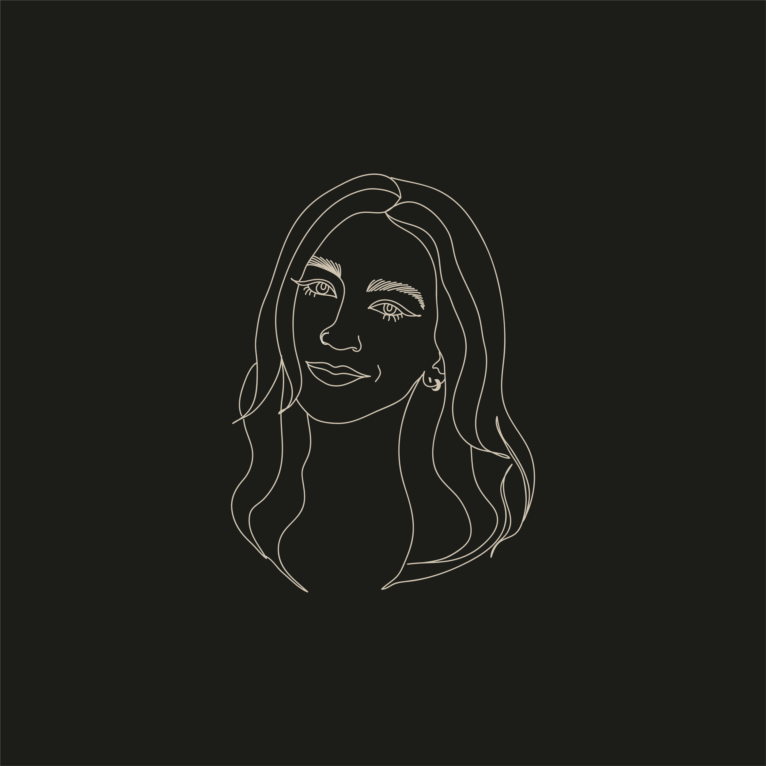 A line drawing of Marian with light lines on a dark background.