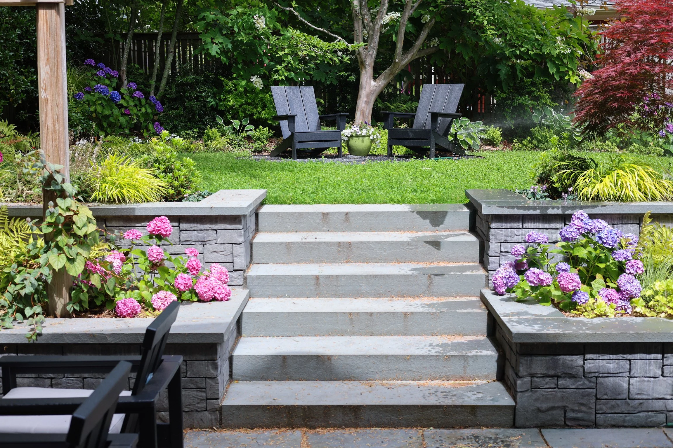 New blue-stone steps are lovely to behold and easy to traverse.