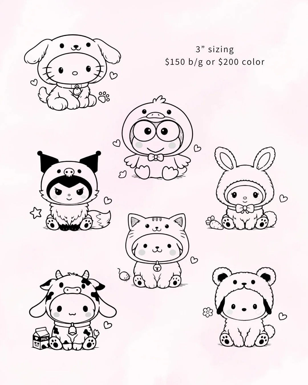 Sanrio flash 🎀
3&rdquo; sizing // $150 b/g or $200 color ✨

Bookings are open now through March 🗓️
Located in Orange County, CA 📍

DM me or visit the link in my bio to book your next tattoo appointment 💌