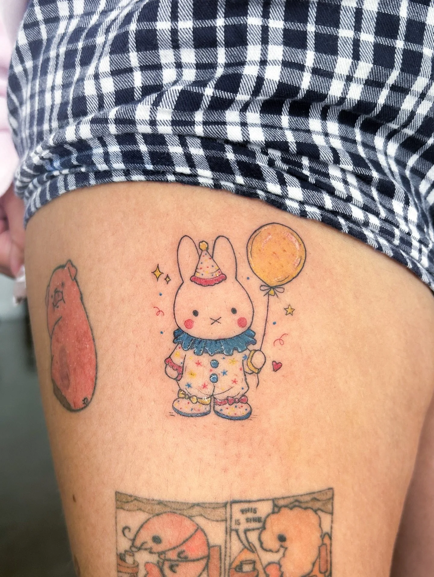 Miffy clown from my flash sheet! 🎈 

Visit the link in my bio to book a flash or custom tattoo 🔗
Currently booking for February-April (February is almost full!) 🗓️
Located in Orange County, CA 📍