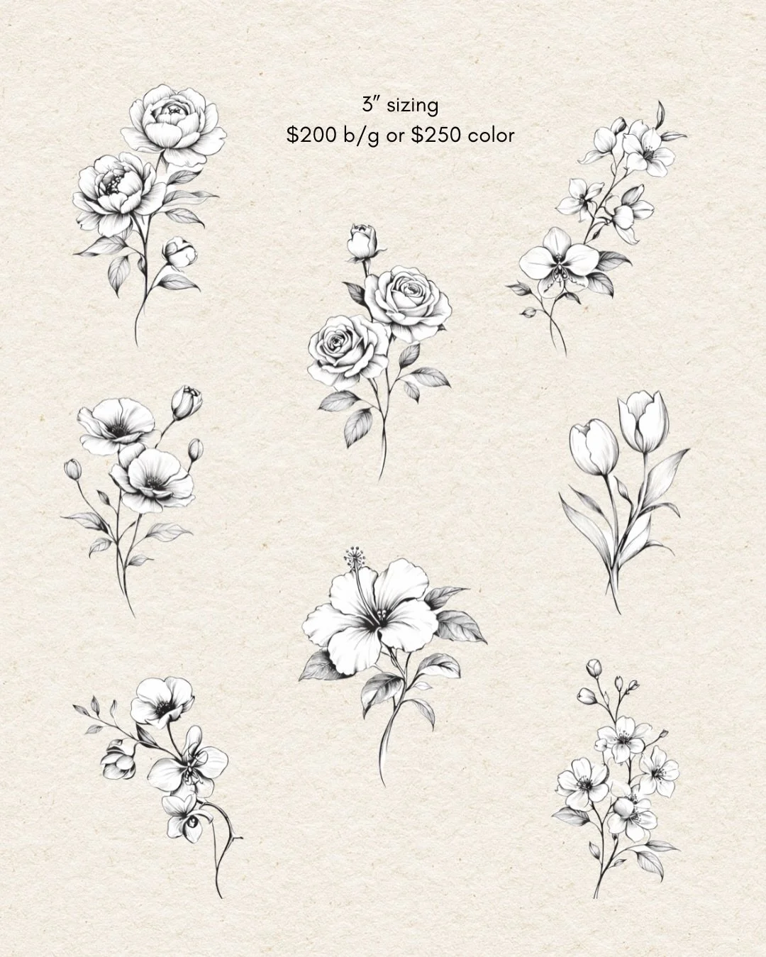 Some cute florals! Such versatile pieces that would look great in pretty much any body placement. Sizing is adjustable and pricing will reflect any size changes. 💐

DM me or visit the link in my bio to book your next tattoo appointment 💌
Currently 