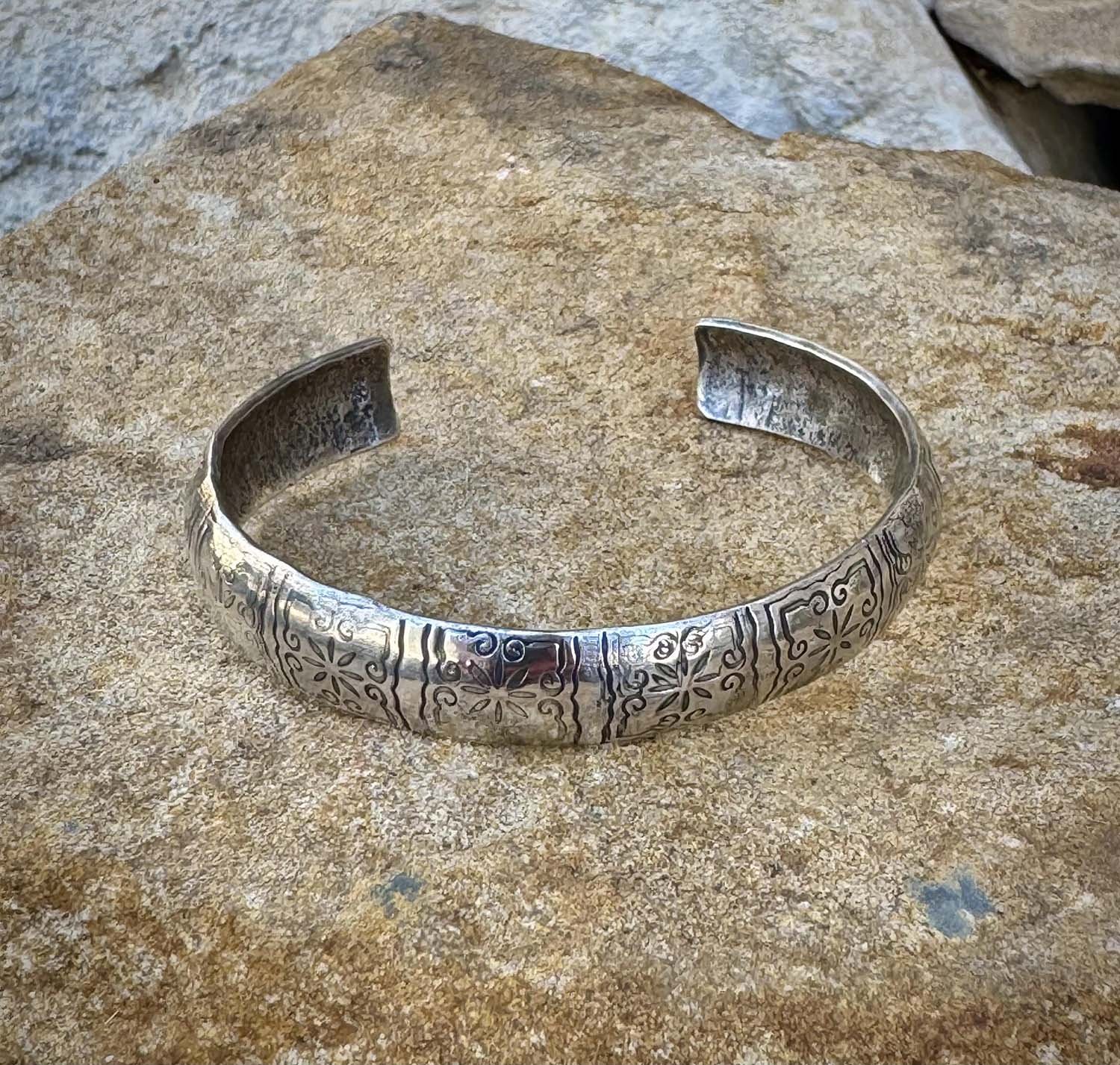 Fine Silver Floral Squares Bangle