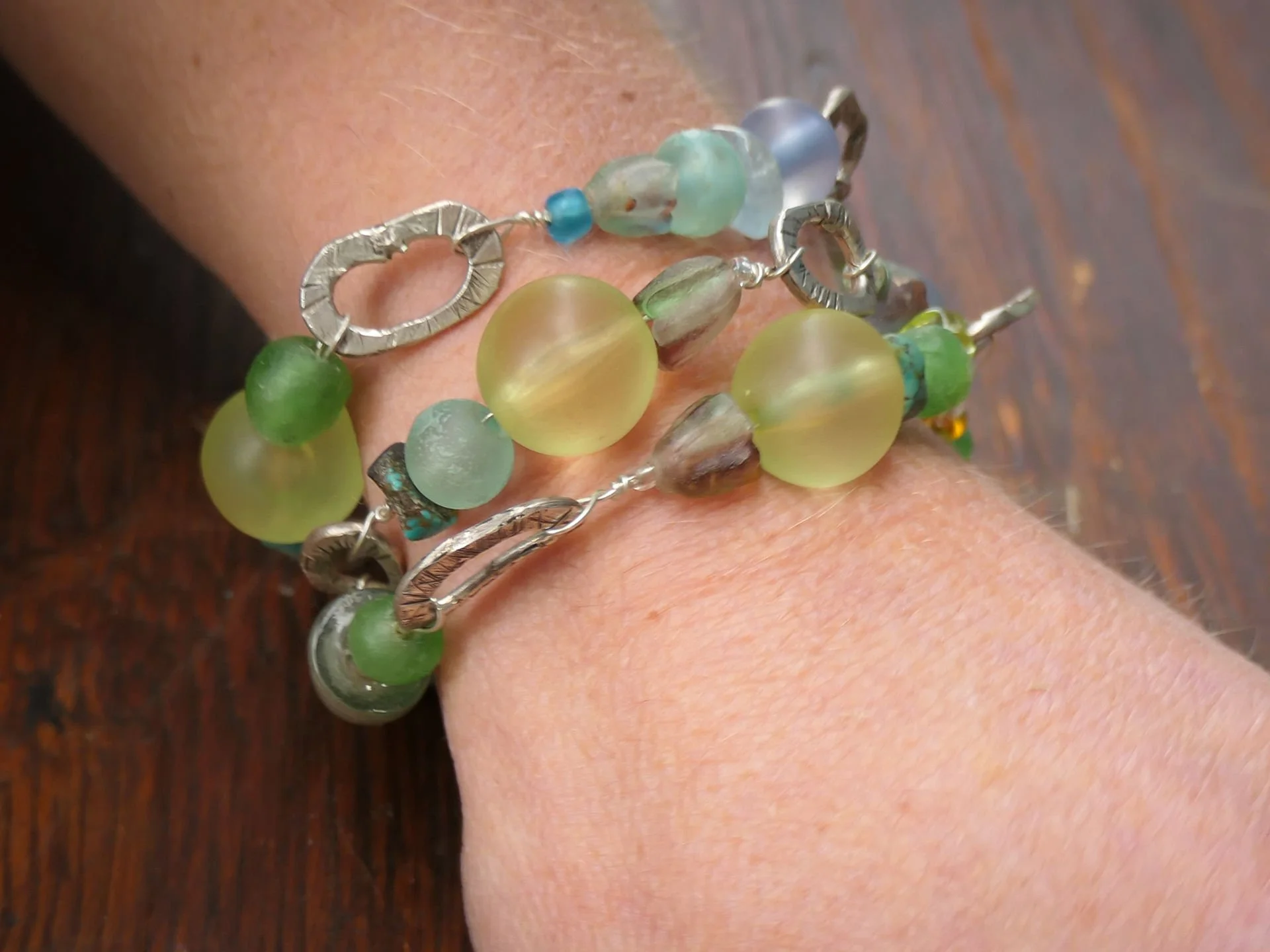 Green-Blue-Glass-Beads-Oval-Etched-Sterling-Silver-Links-Necklace-Bracelet-7.jpg