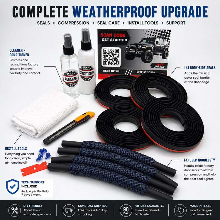 JeepLeakFixed support image showing Jeep weatherproofing parts and live customer support call