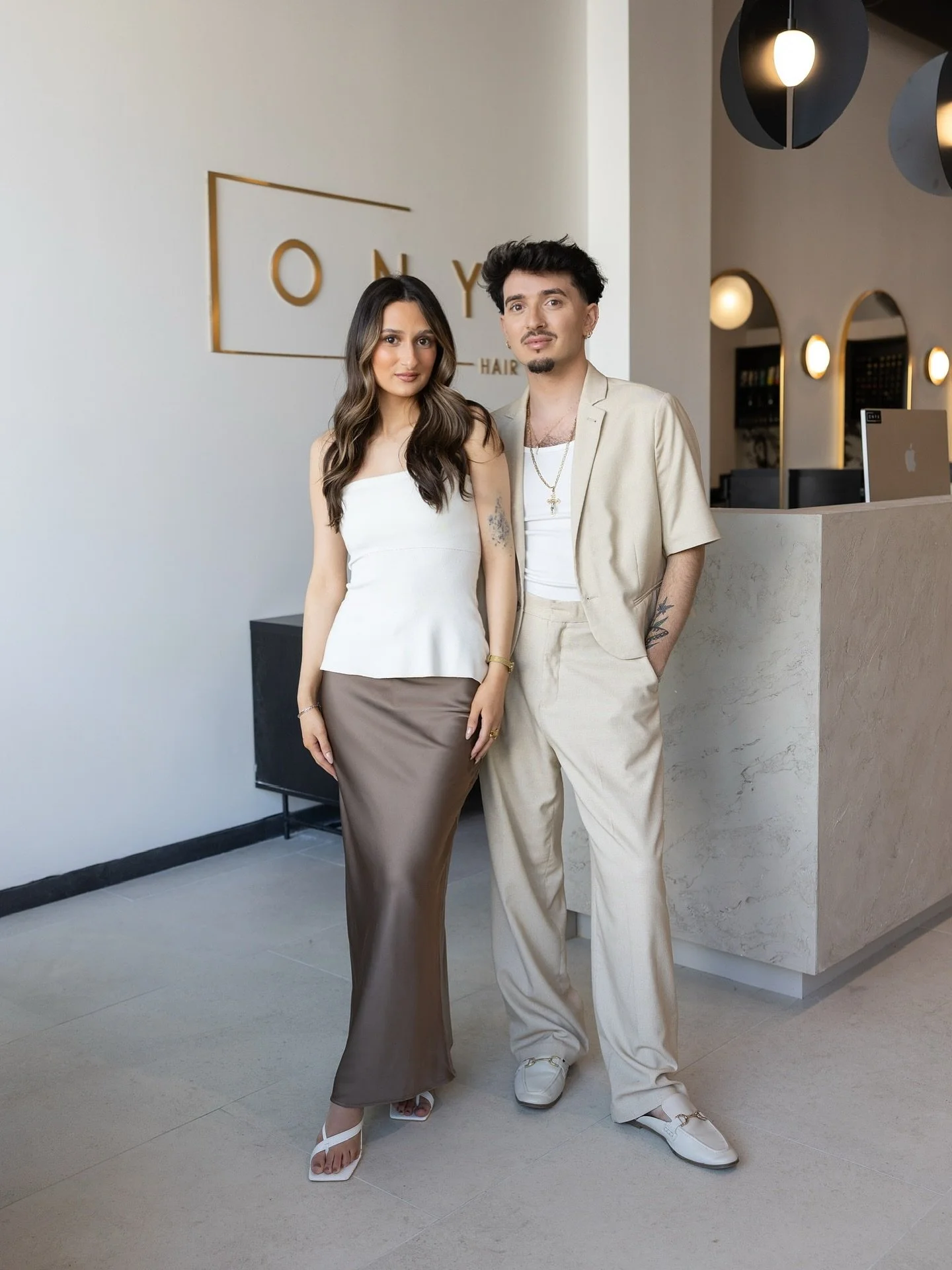 Domenico, owner of Onyx, and Maria, stylist + behind-the-scenes powerhouse, make the perfect duo 🖤 Together they balance artistry, leadership, and efficiency&mdash;whether it&rsquo;s managing the salon or creating magic behind the chair. ✨

-

#powe