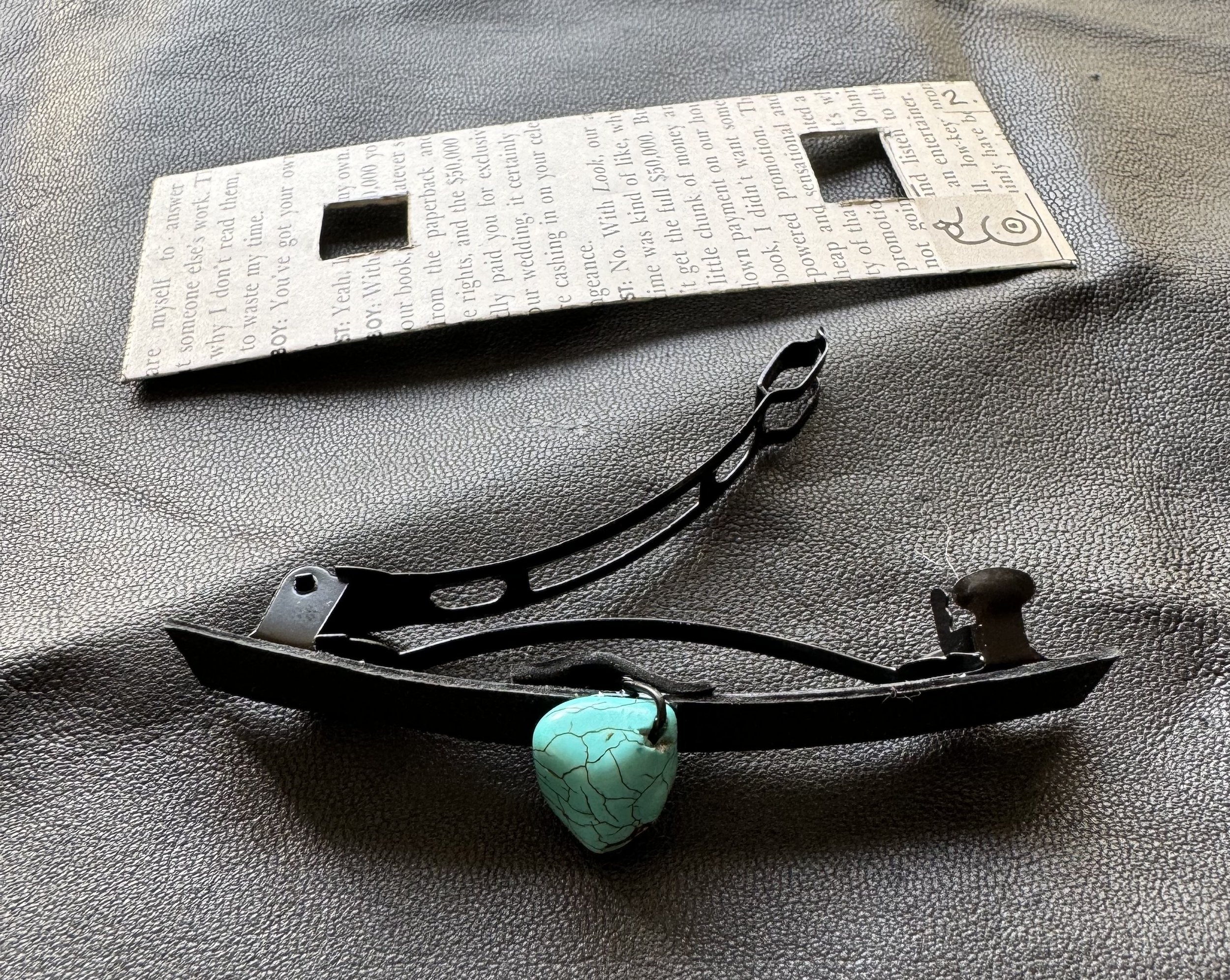 Turquoise and Leather Barrette