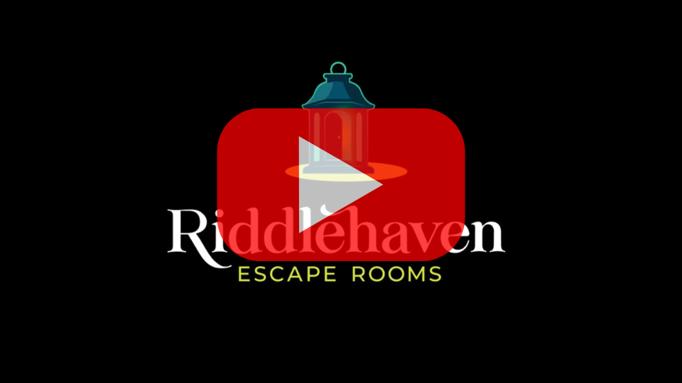 A YouTube thumbnail to a logo sting video for Riddlehaven Escape Rooms