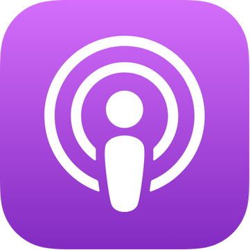 Podcast icon with a white microphone symbol on a purple background.